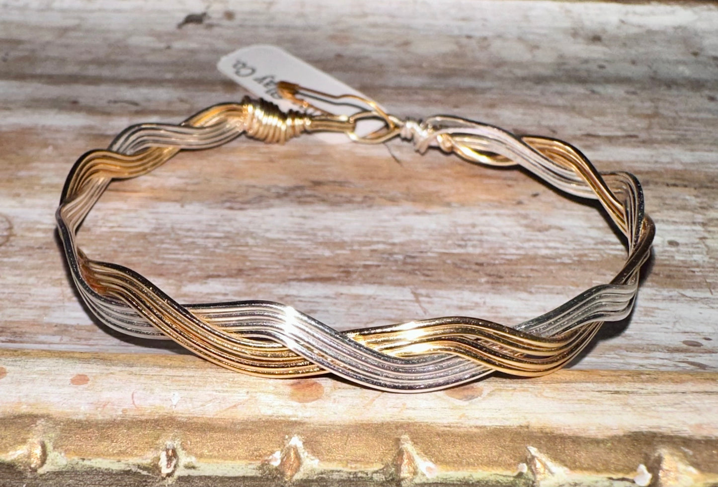 Two toned silver/gold Thick braided Wire wrapped bracelet