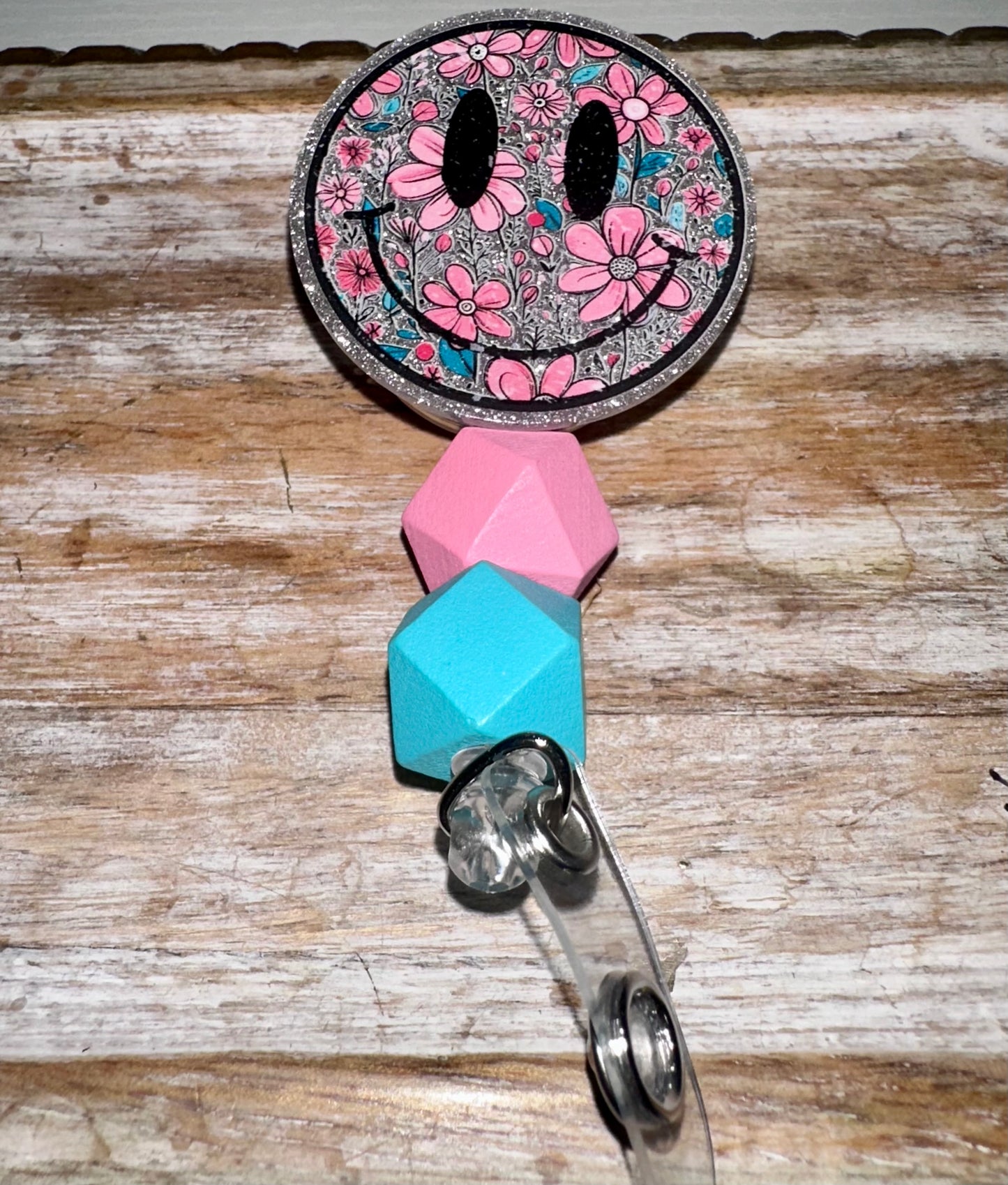Smiley badge reel - alligator clip