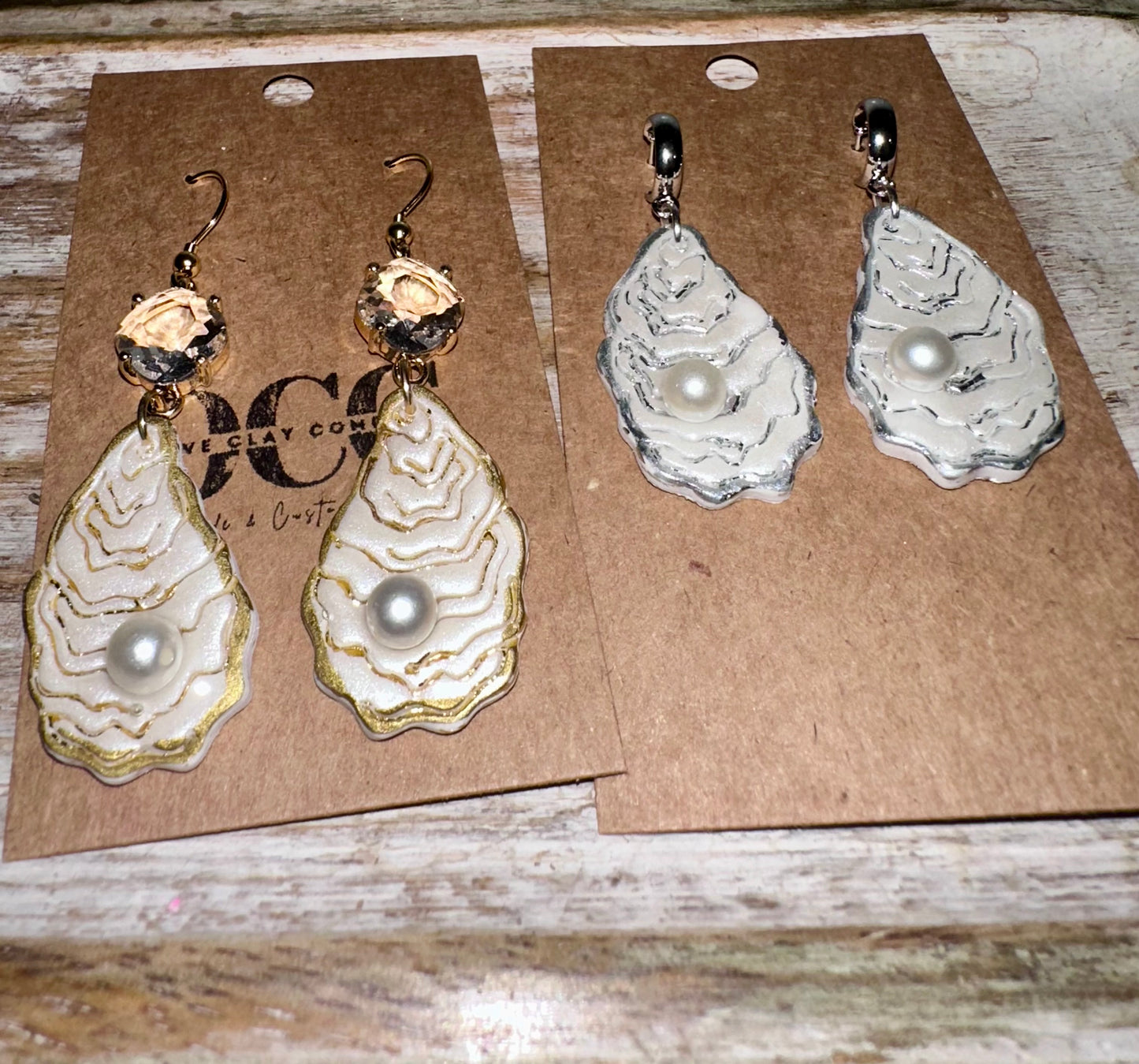 Oyster dangle clay earrings