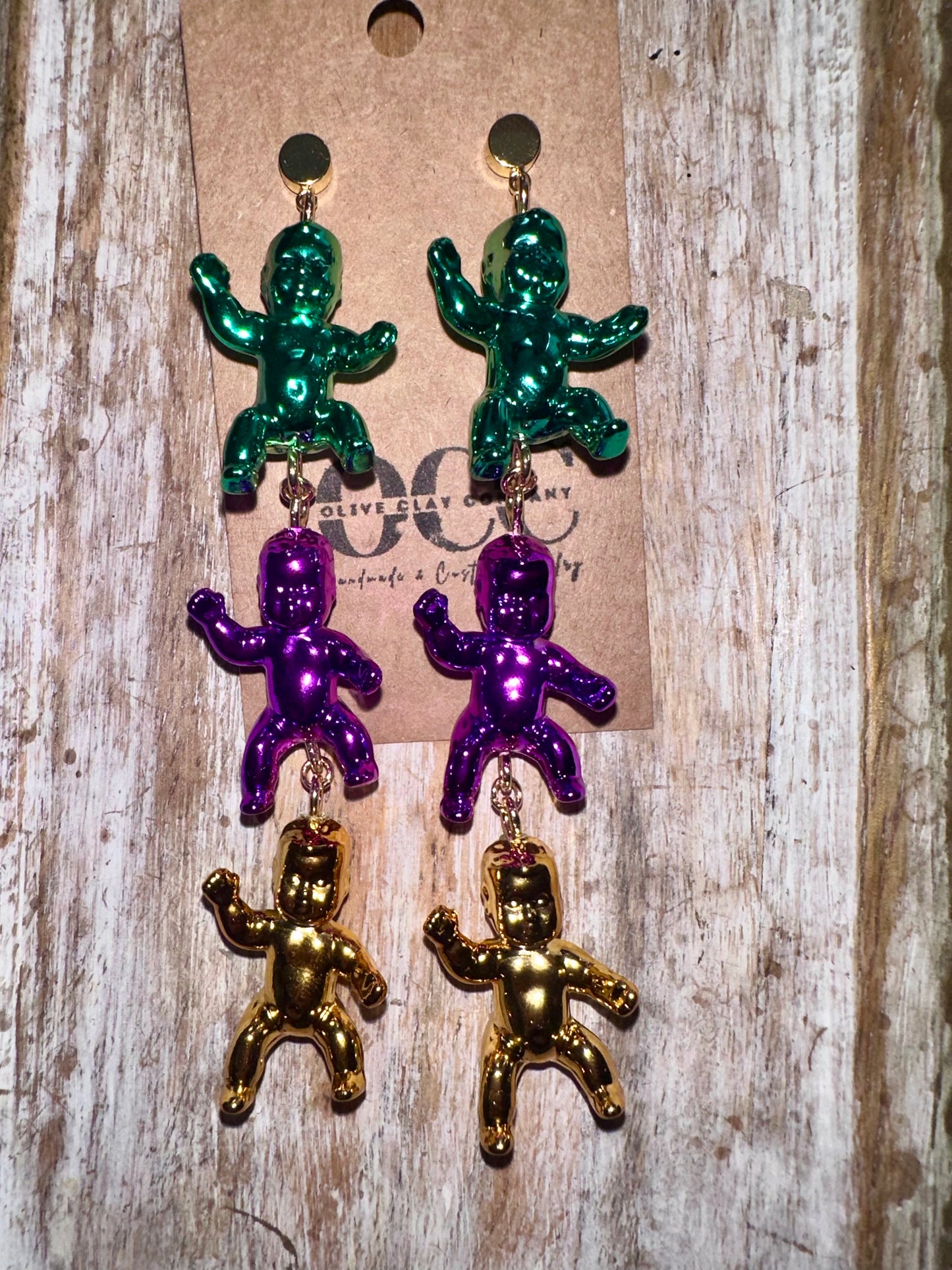 Large Mardi Gras baby earrings