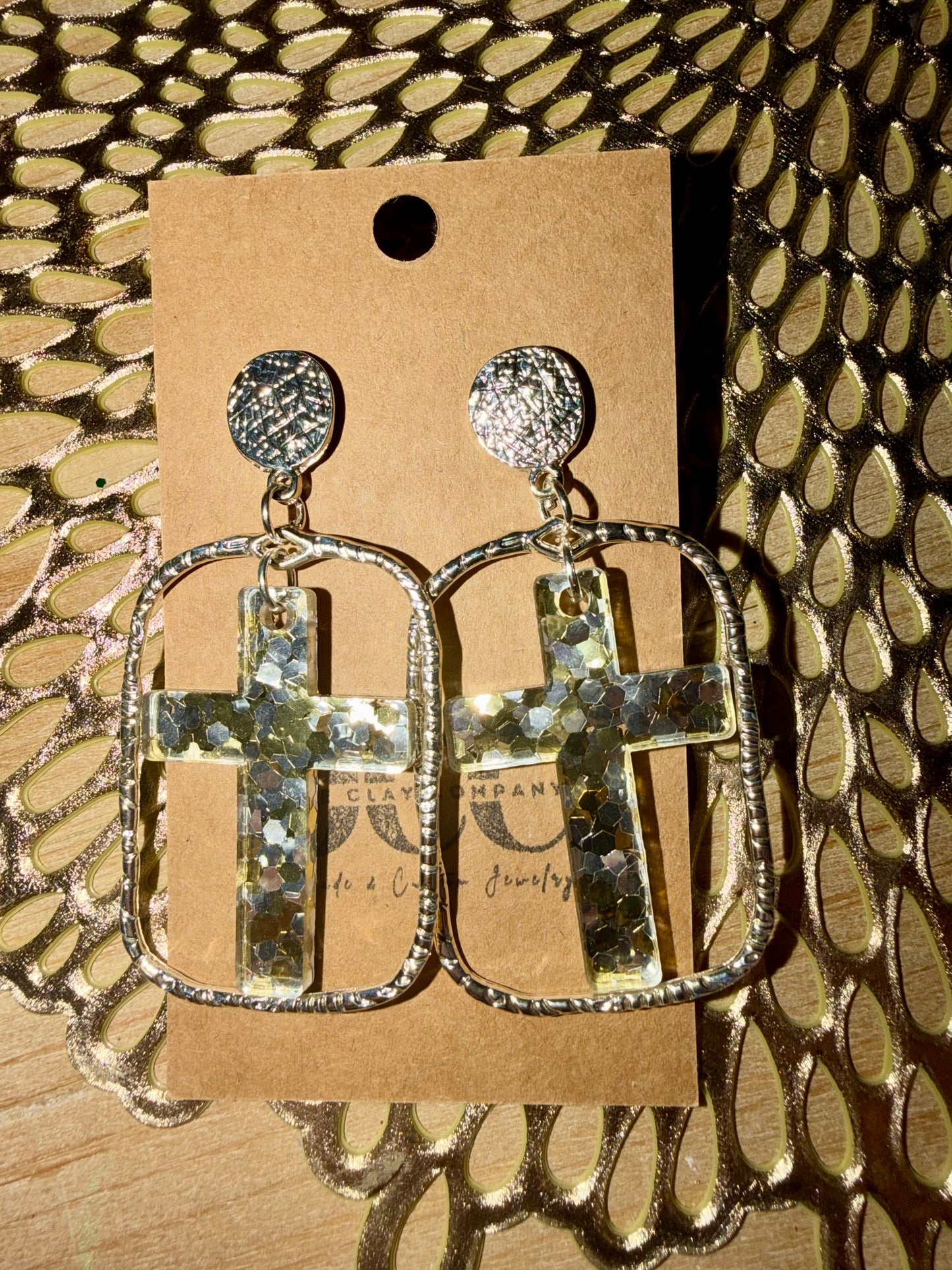 Silver Acrylic cross hoops