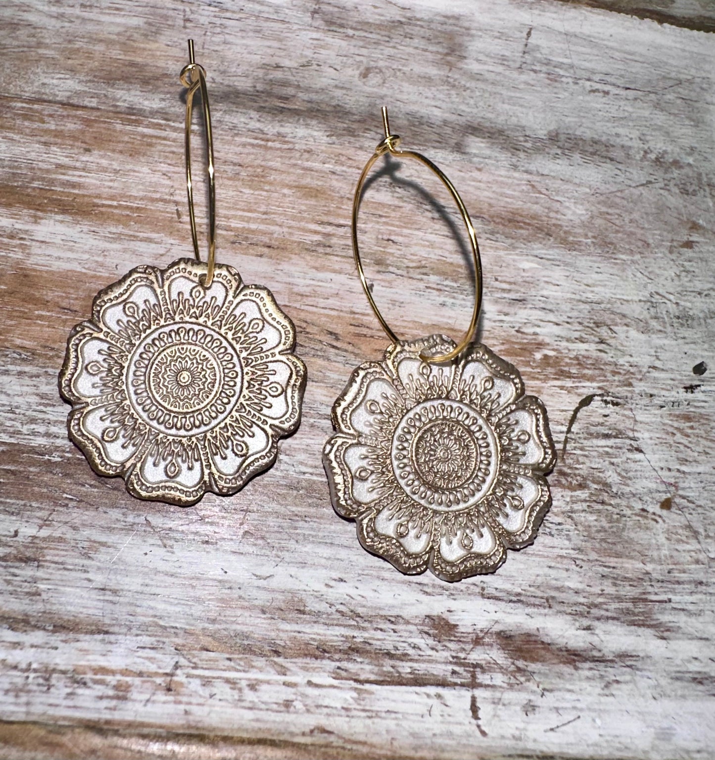 Mandala textured clay earrings