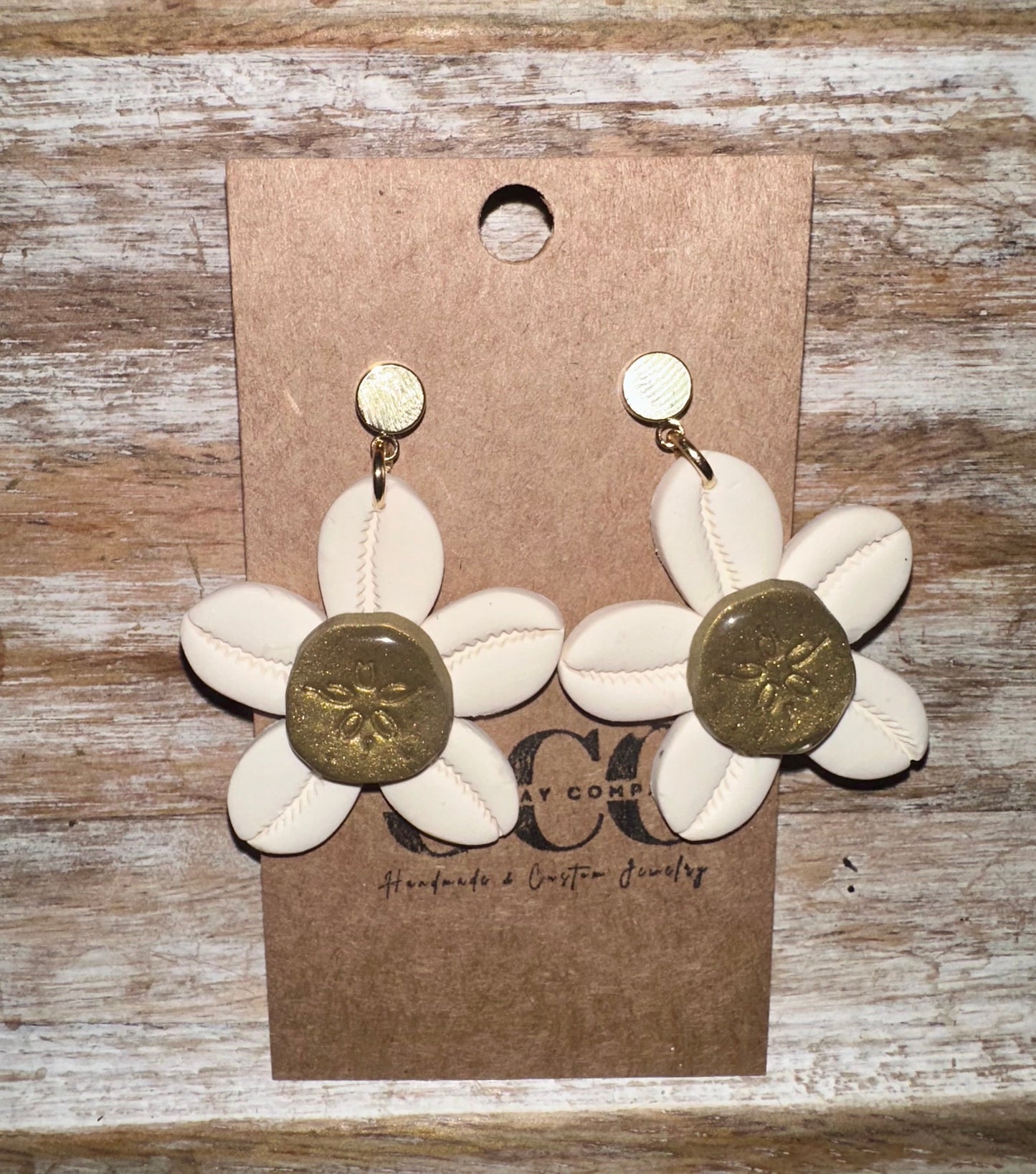 Cowrie shell clay earrings