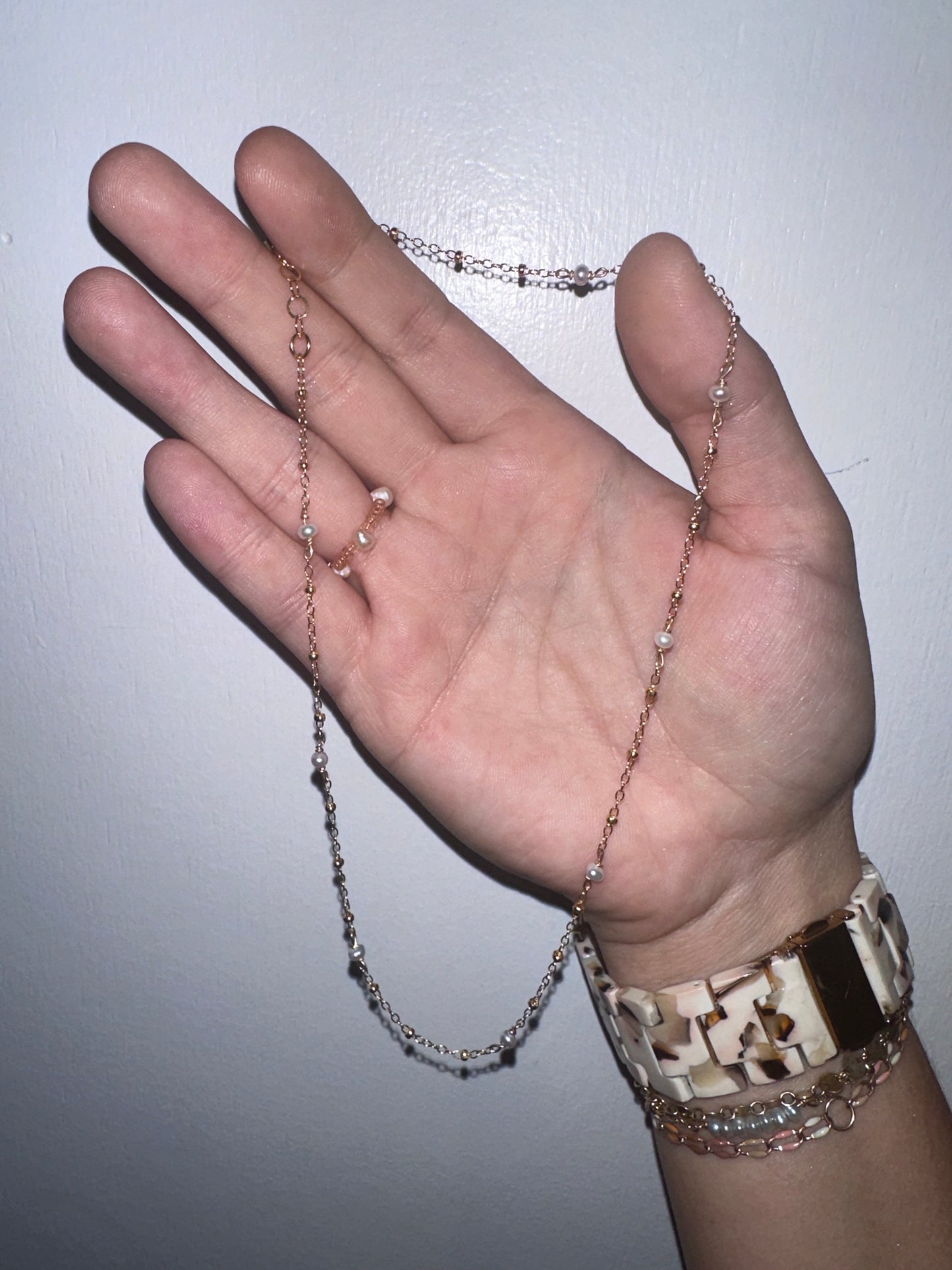 14k GF ball chain Pearl Necklace