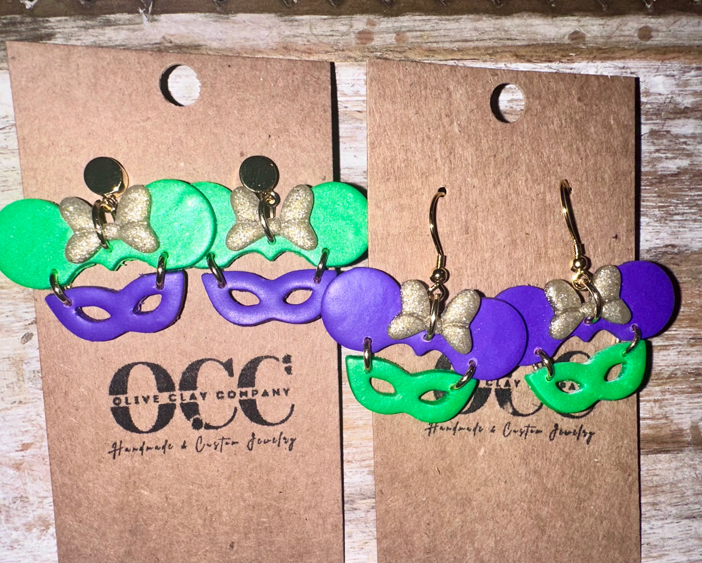 Mouse Mardi Gras clay earrings
