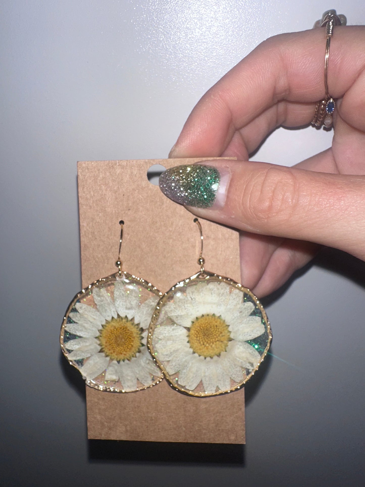 Pressed flower glitter hoops