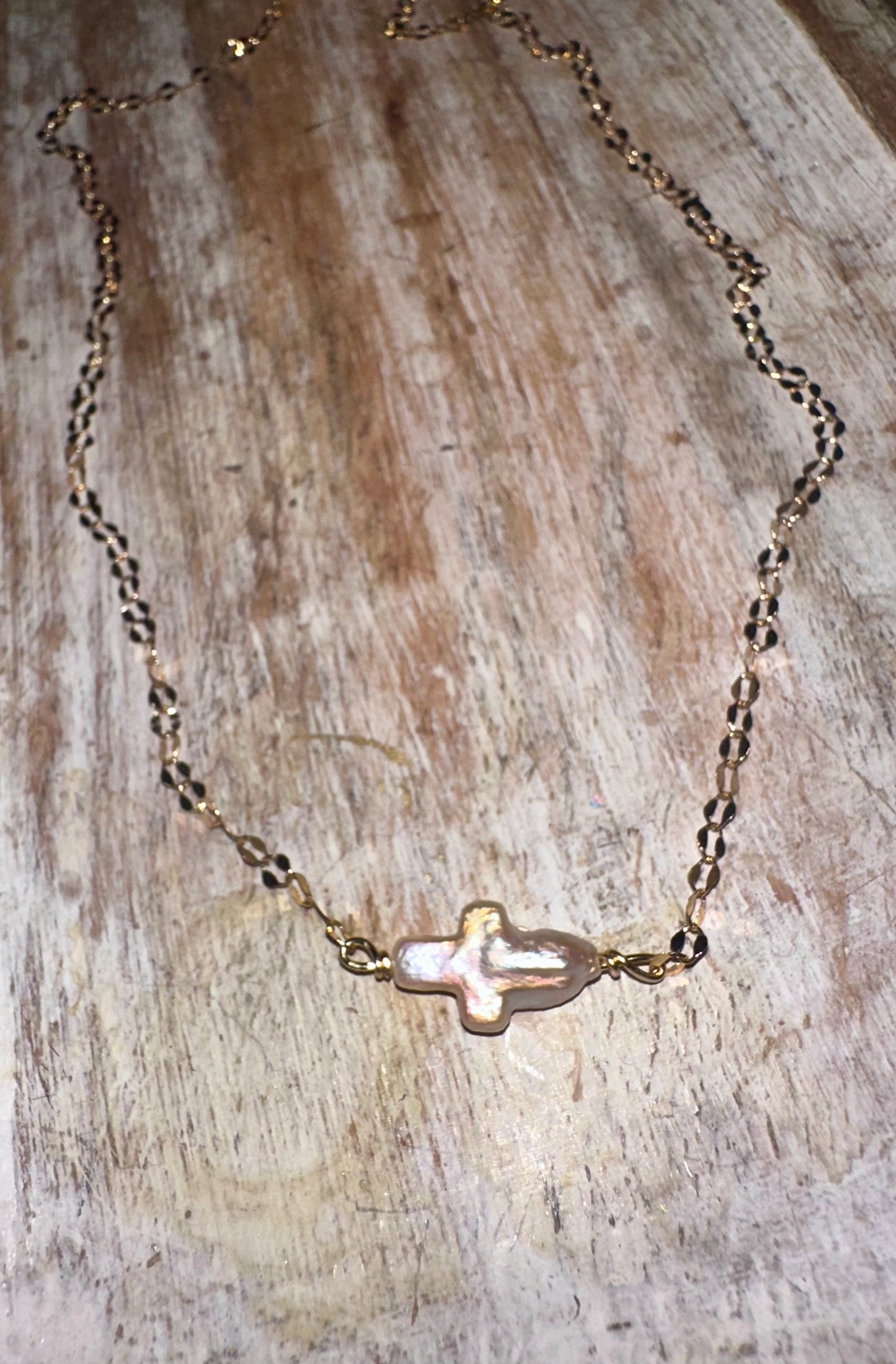 Freshwater cross pearl necklace 14k Gold Filled
