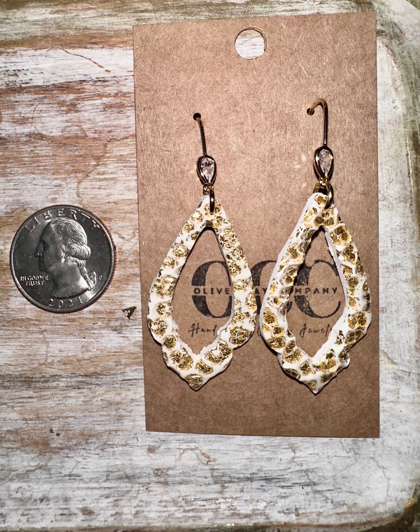 Cheetah Gold leaf textured clay earrings