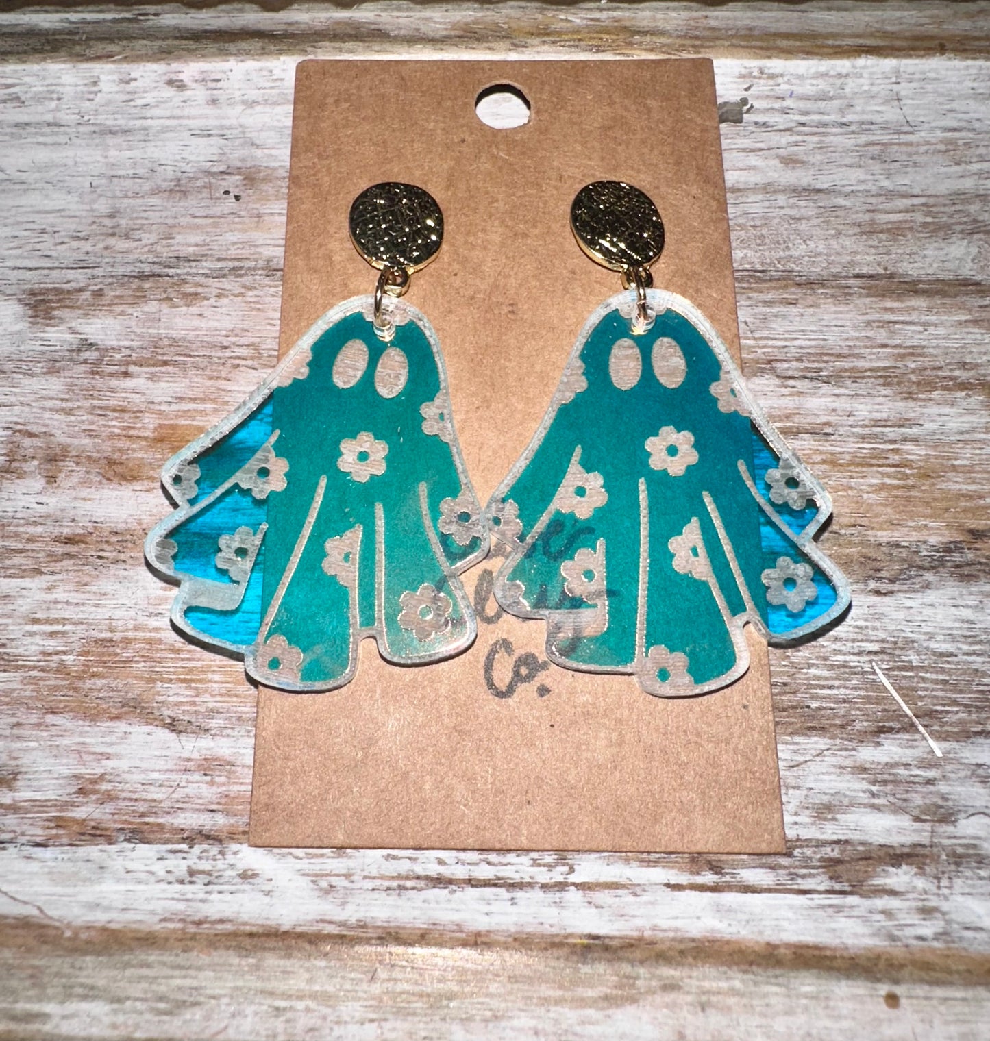 Iridescent flower ghost acrylic earrings