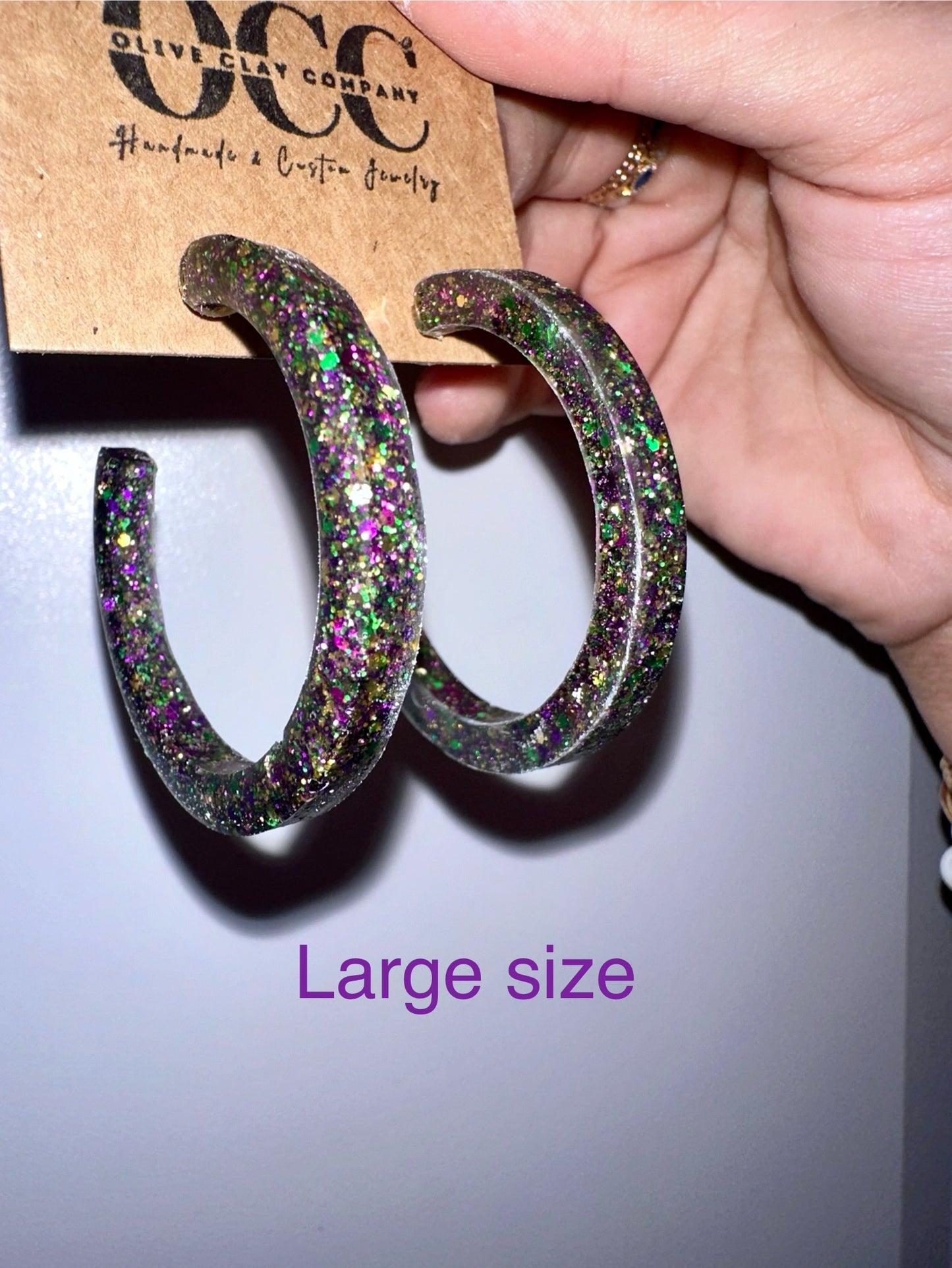Mardi Gras resin hoop earrings