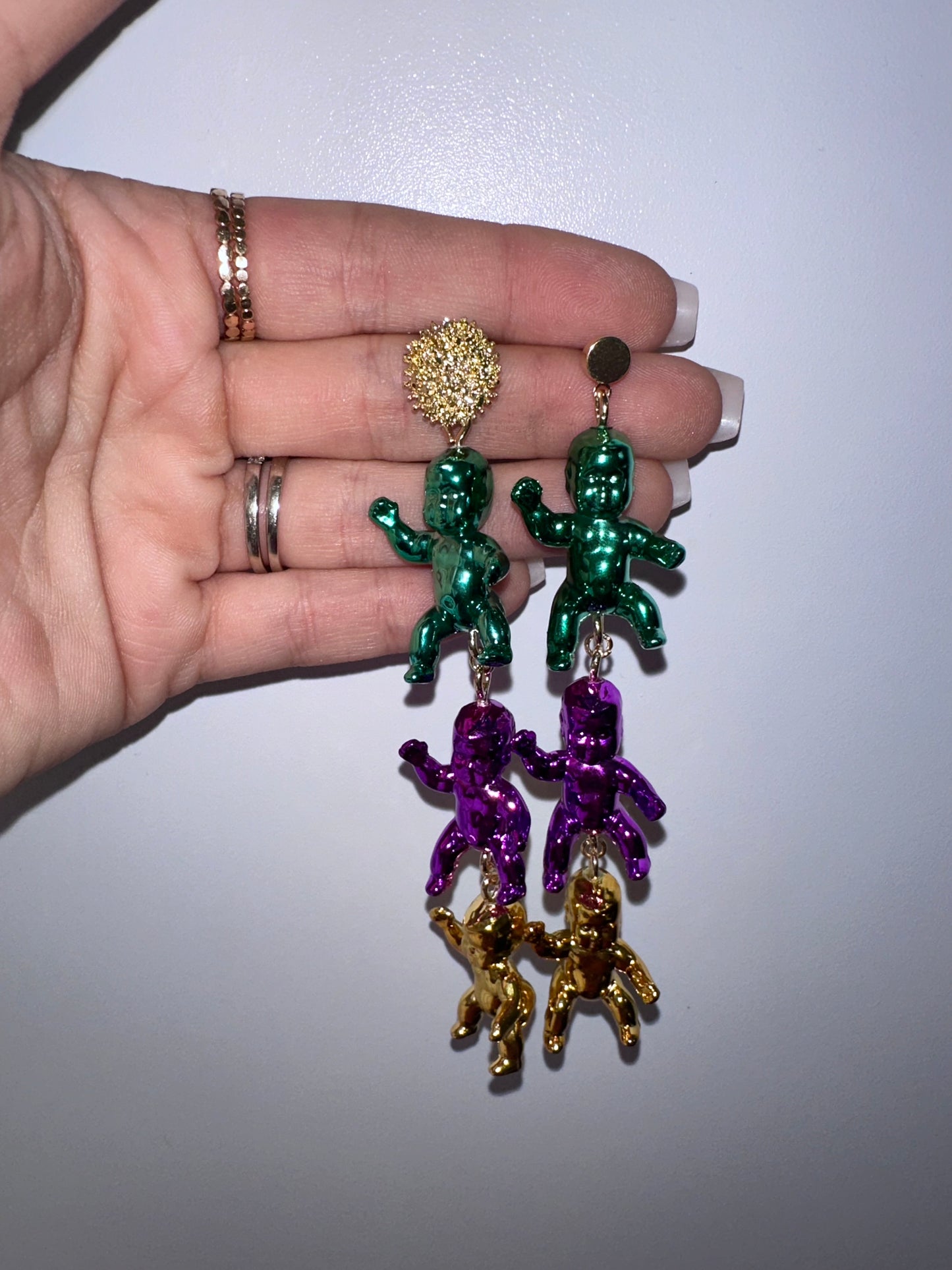 Large Mardi Gras baby earrings