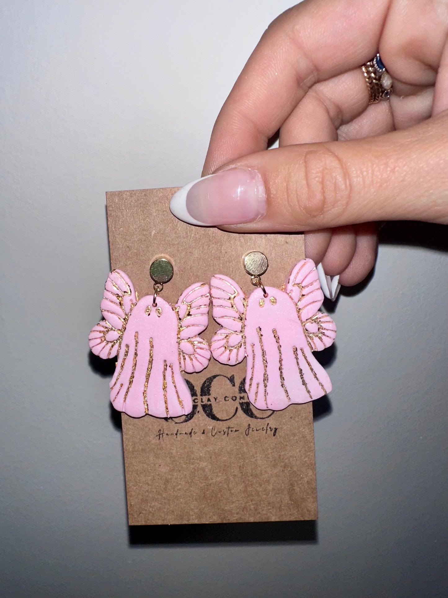 Butterfly ghost dangle clay earrings