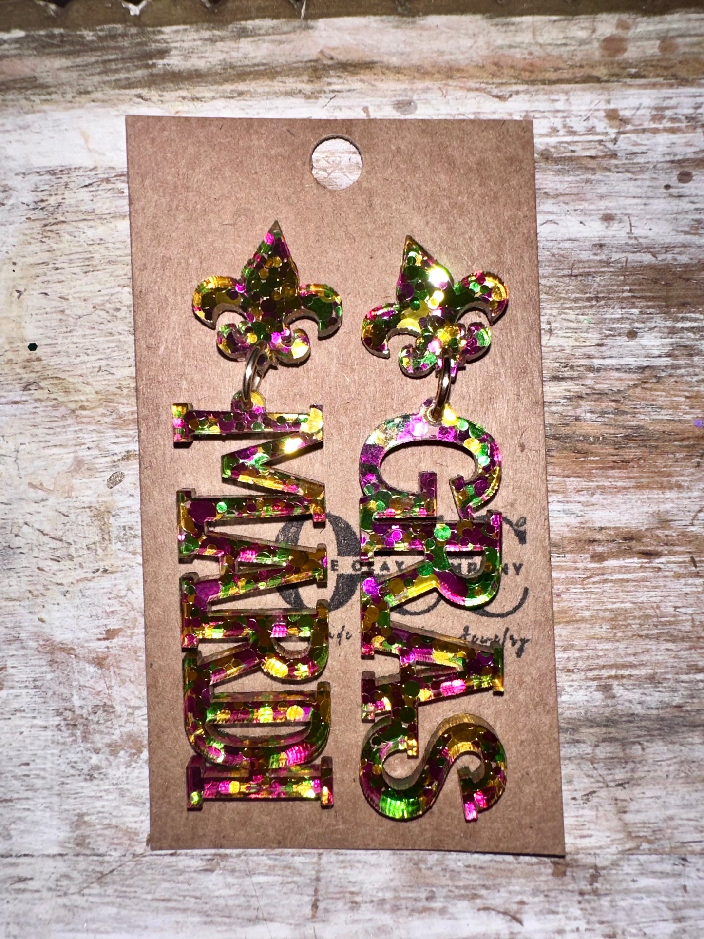 Mardi Gras dots acrylic earrings