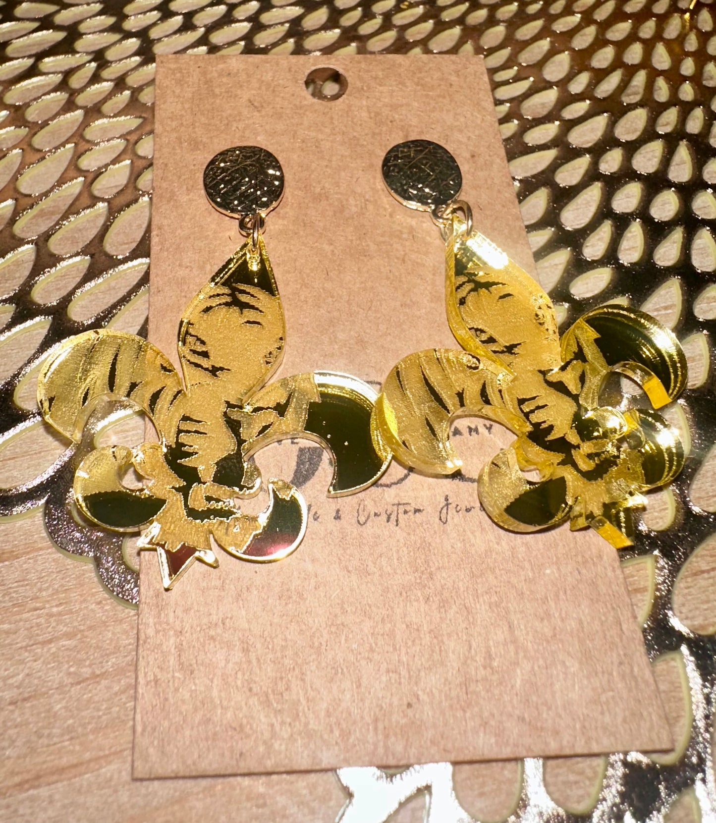 Gold mirror acrylic tiger earrings
