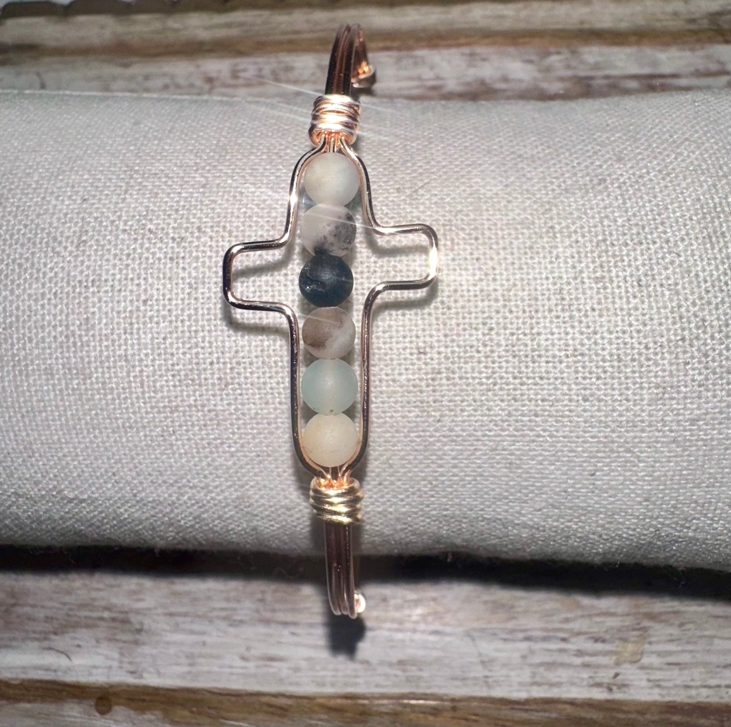 Cross Wire neutral bead wrapped bracelet