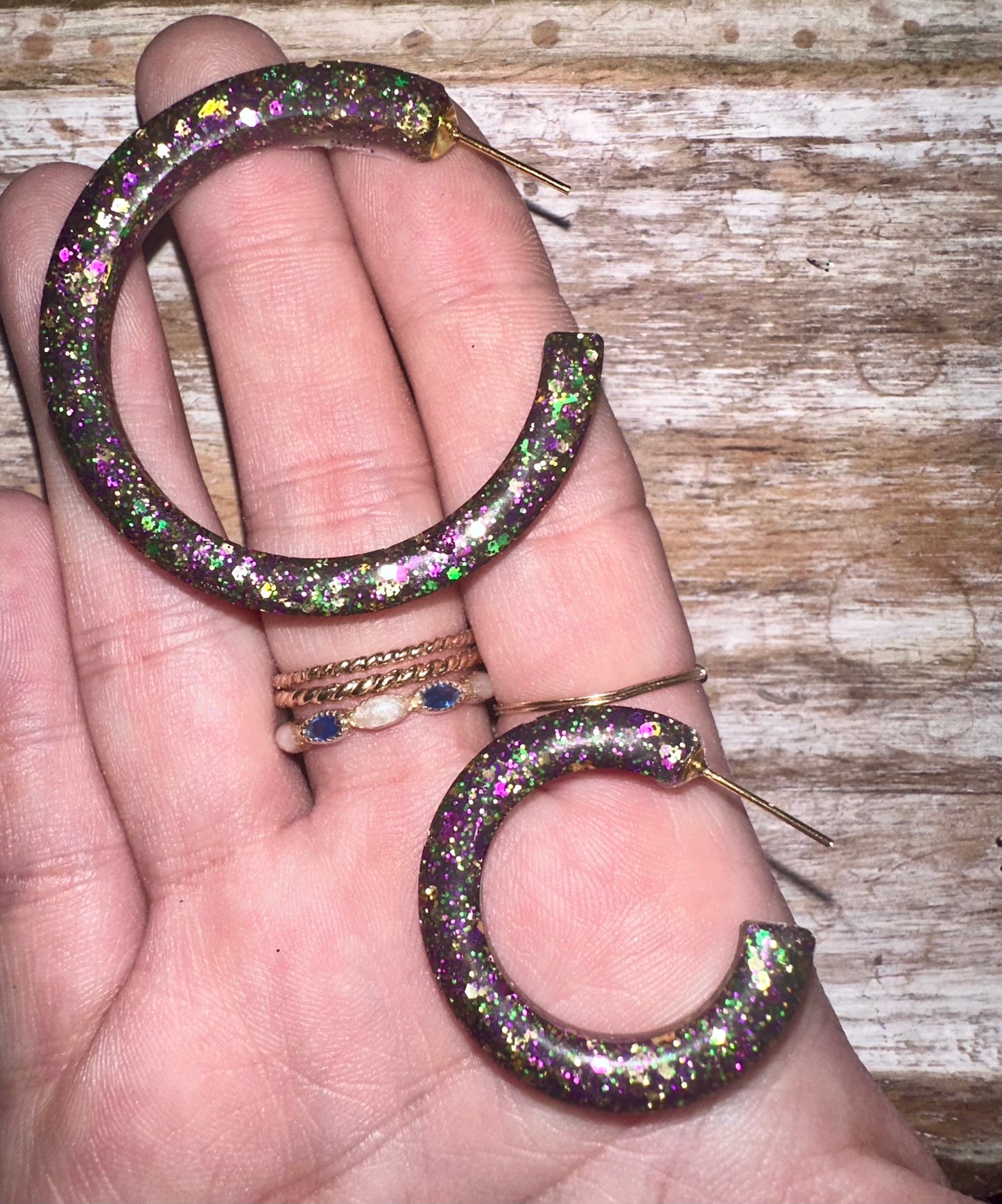 Mardi Gras resin hoop earrings