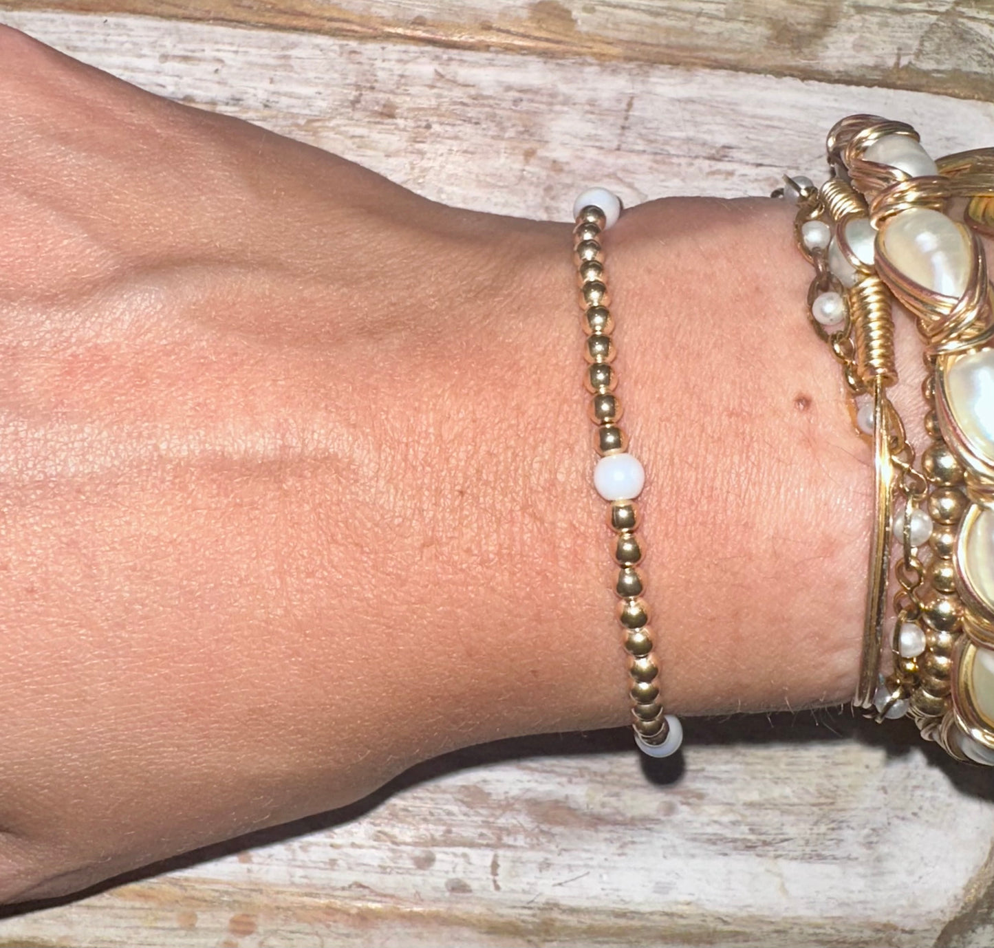 14K Gold Filled glass pearl Stretchy bracelets