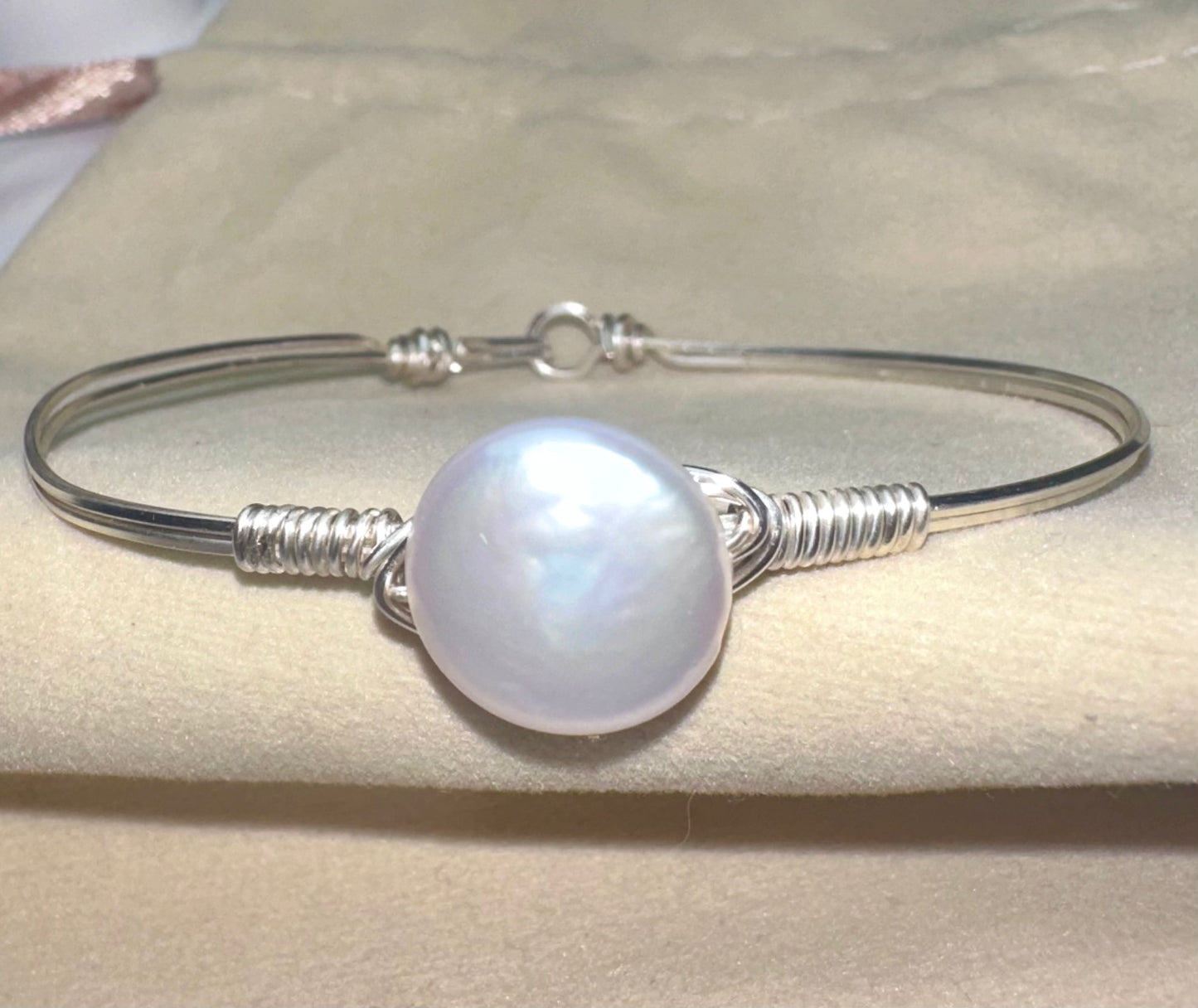 Silver Wire Pearl wrapped bracelet