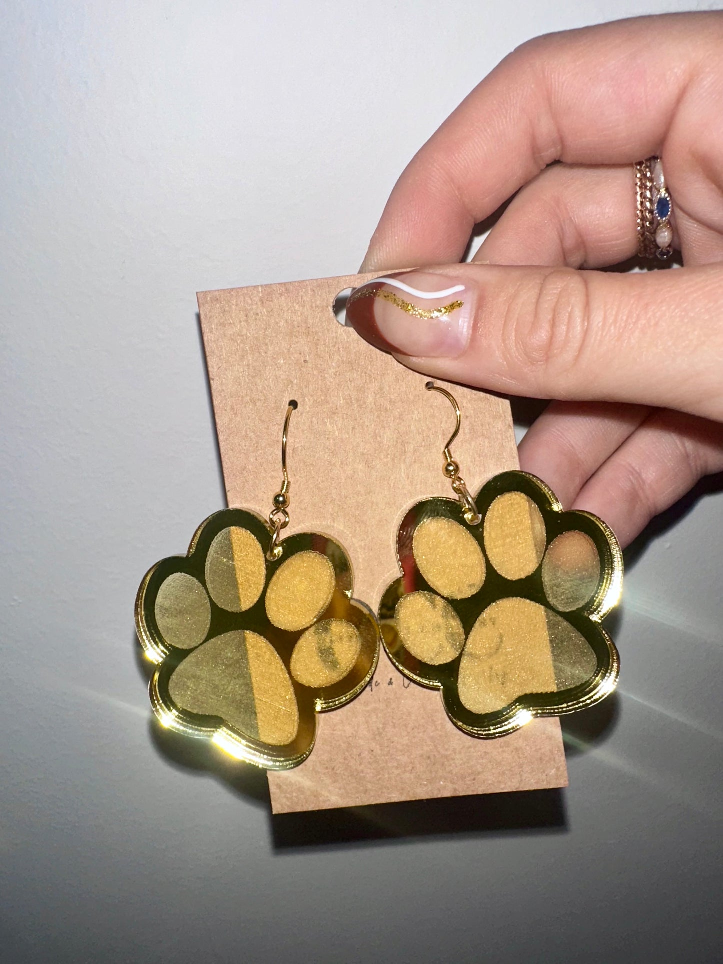 Gold mirror acrylic paw earrings