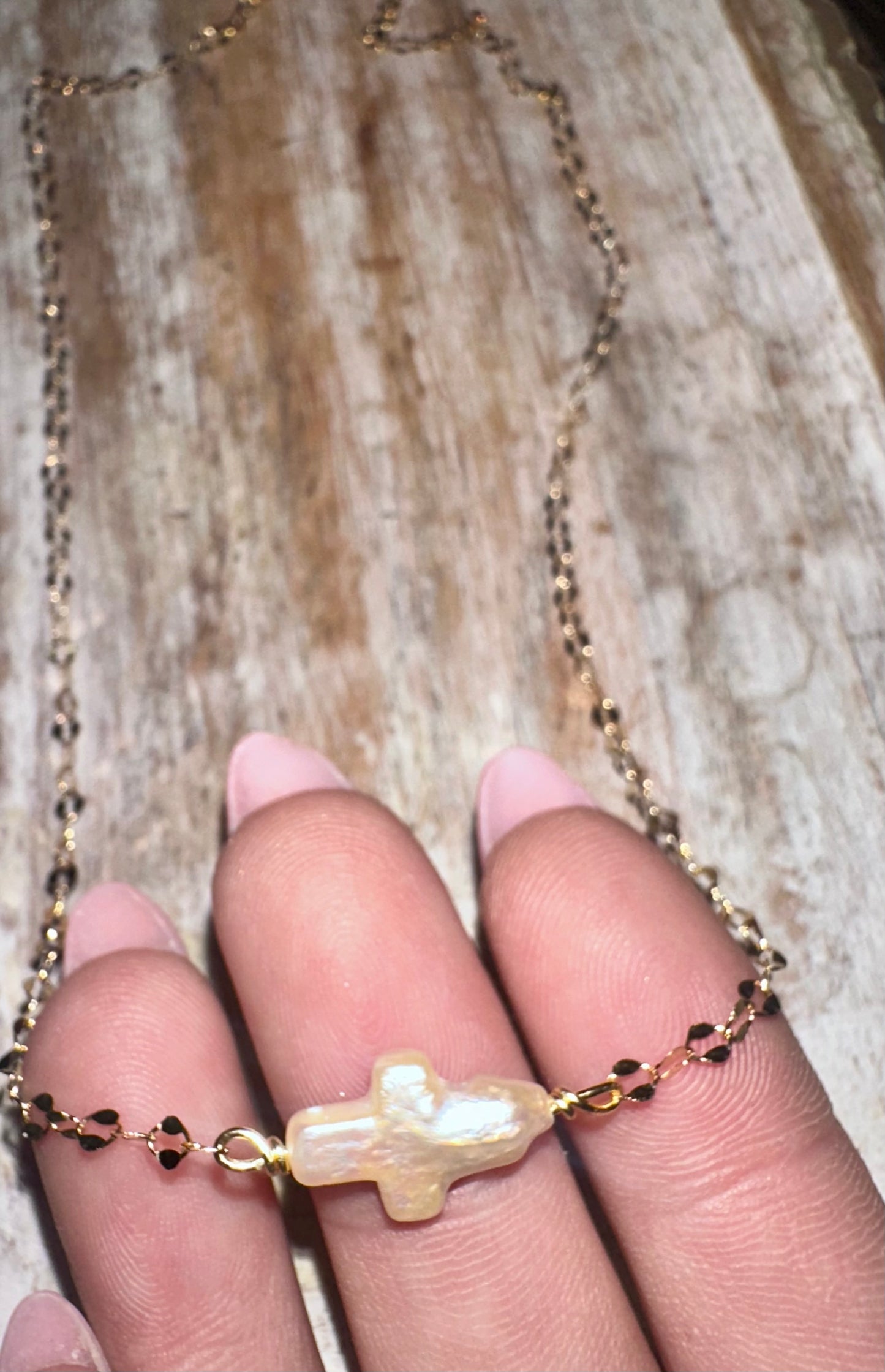 Freshwater cross pearl necklace 14k Gold Filled