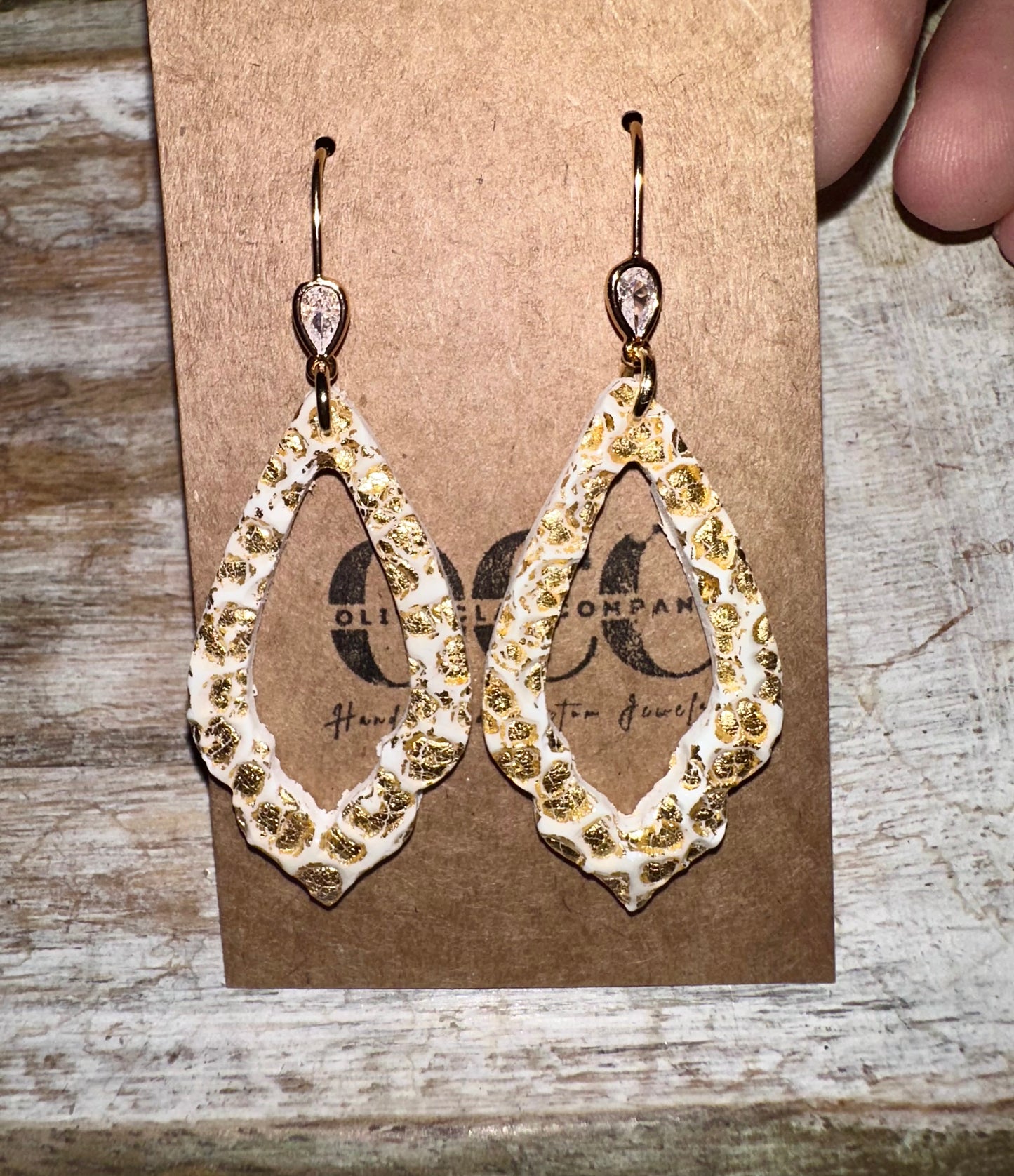 Cheetah Gold leaf textured clay earrings