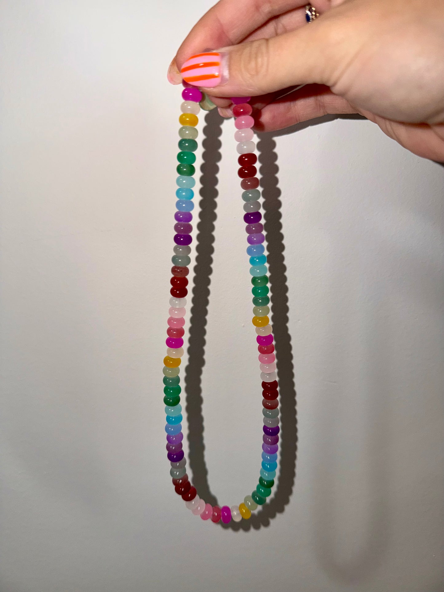 Rondelle rainbow bead necklace- stretchy with no clasp 18inches