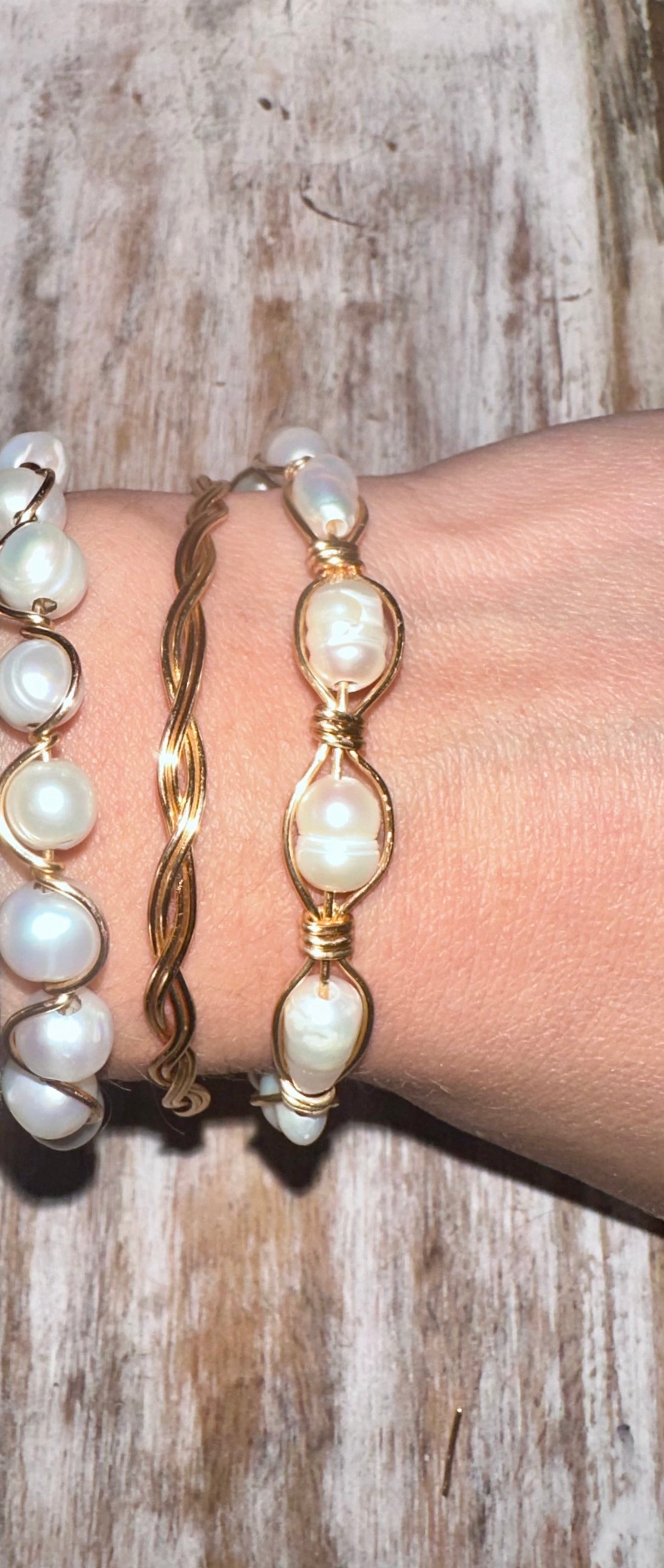 Wire Pearl wrapped bracelet