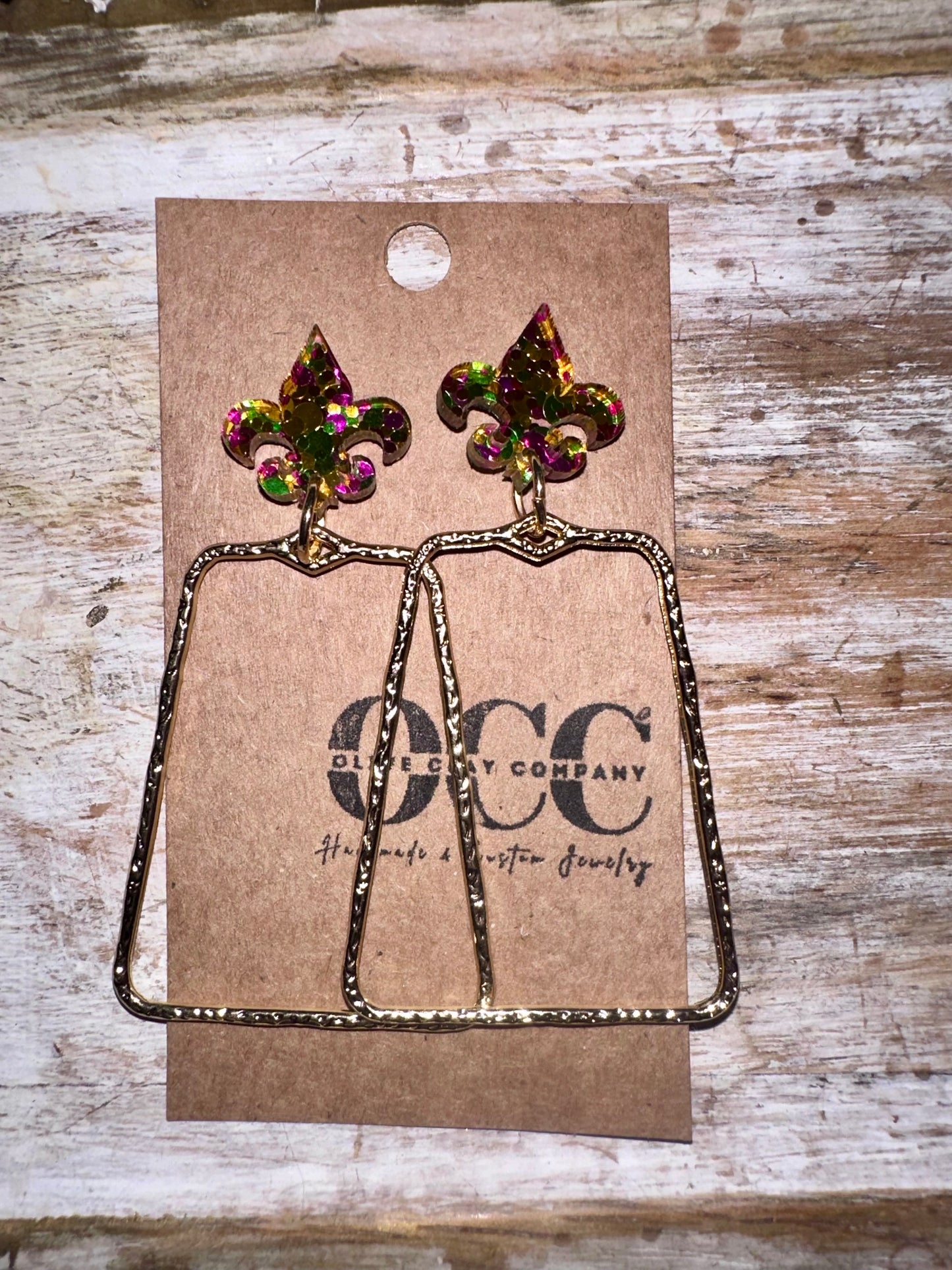 Mardi Gras dots acrylic earrings