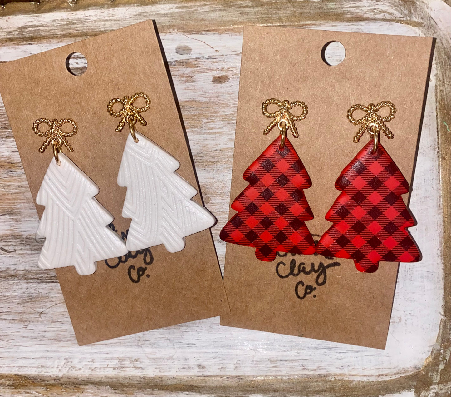 Christmas tree clay earrings