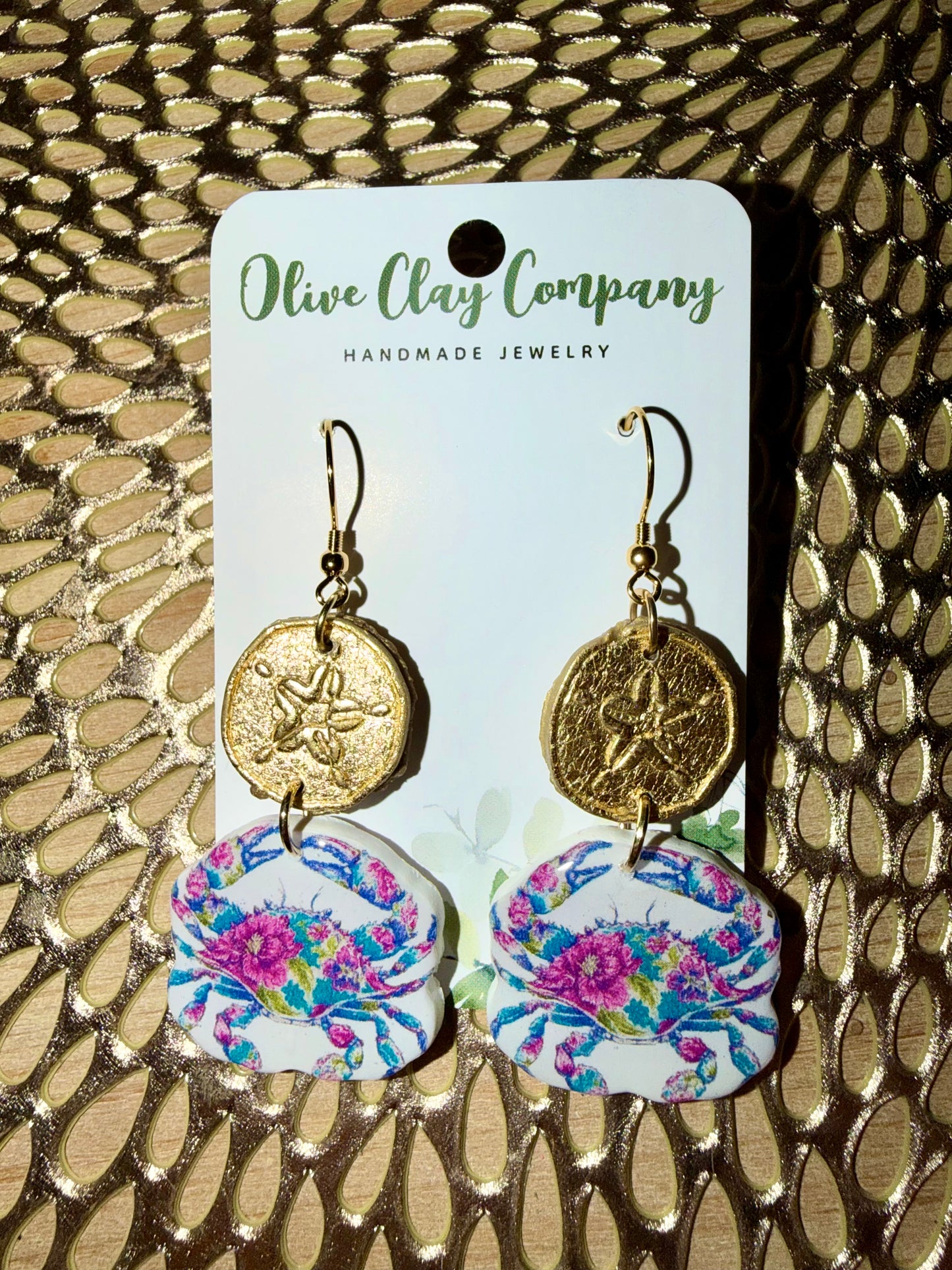 Gold leaf crab earrings
