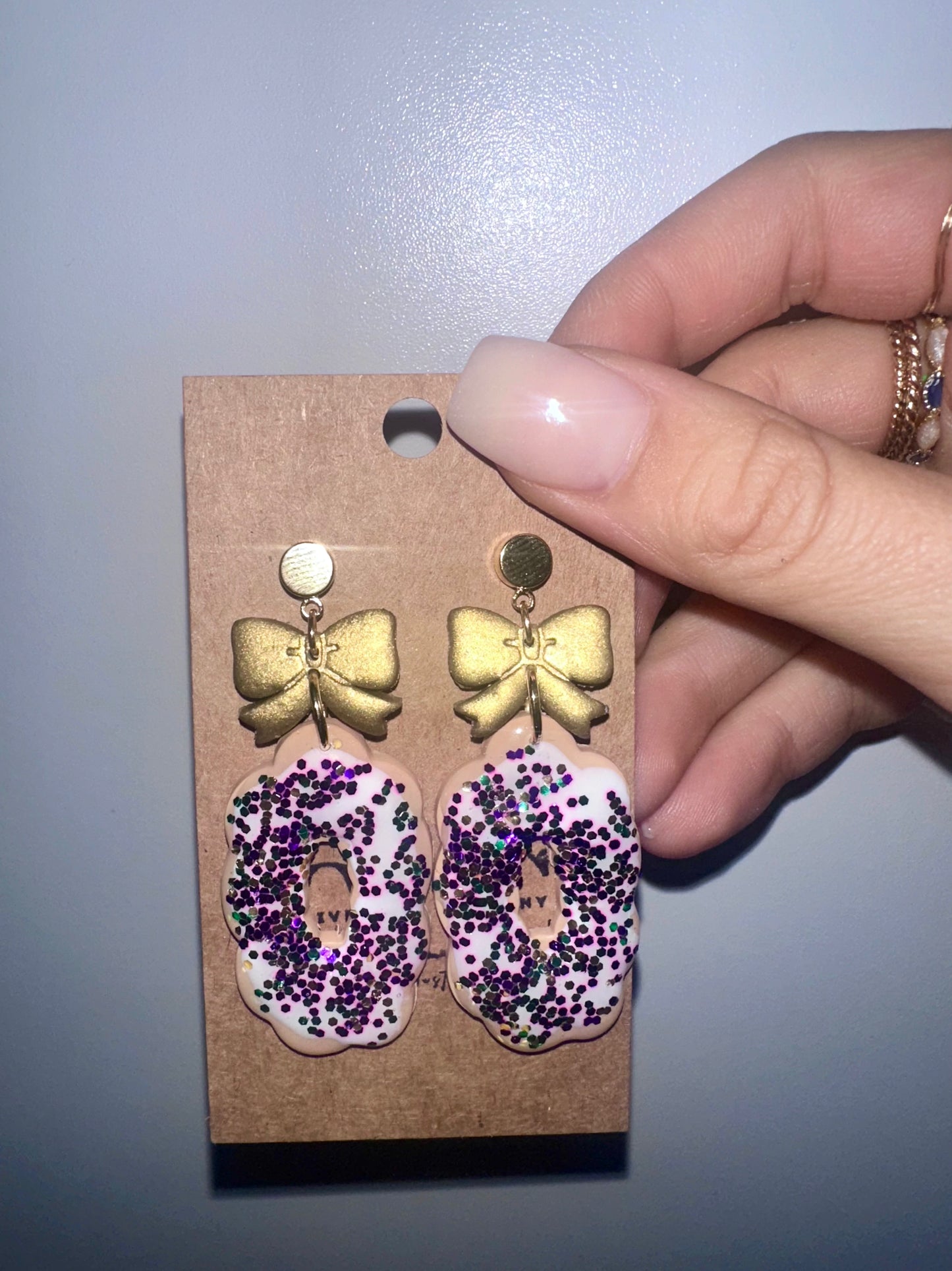Mardi Gras king cake earrings
