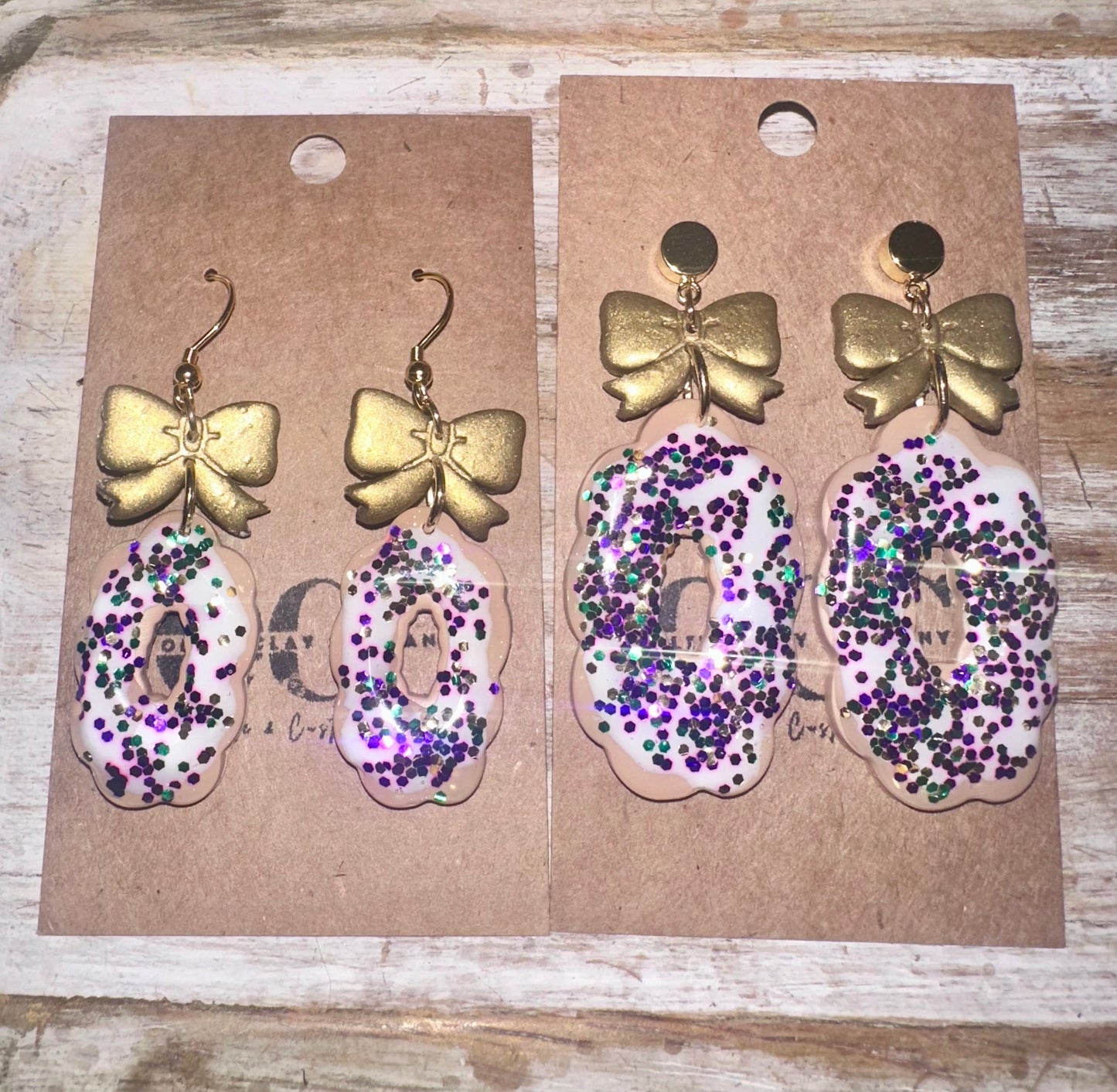 Mardi Gras king cake earrings