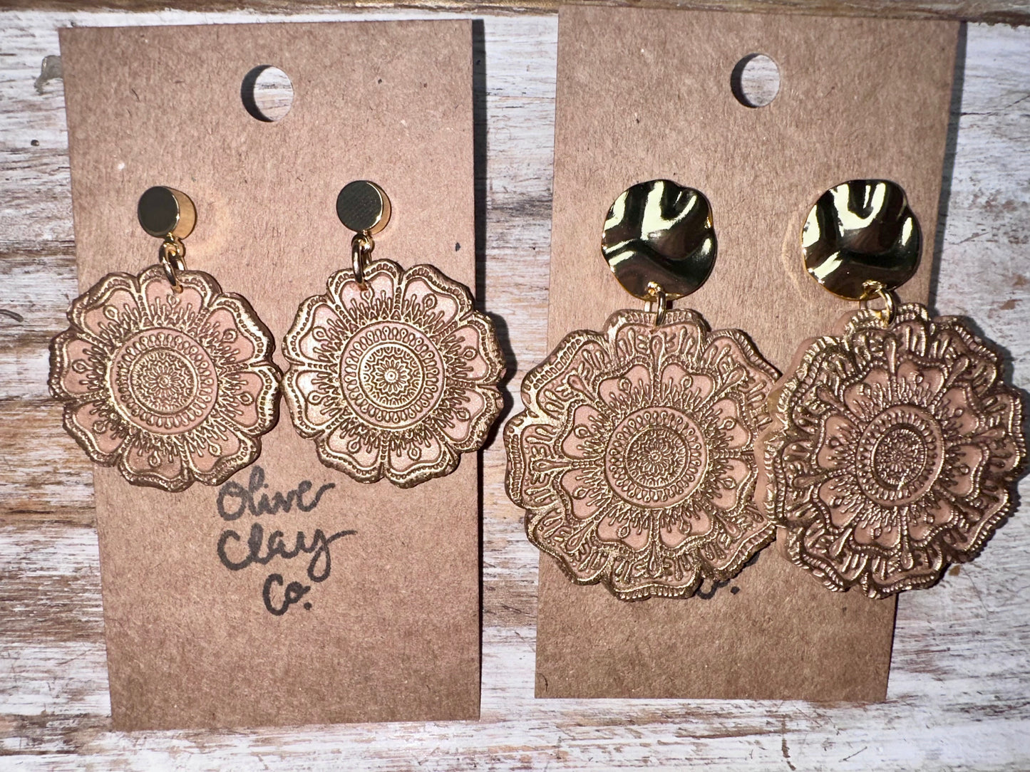 Mandala textured clay earrings