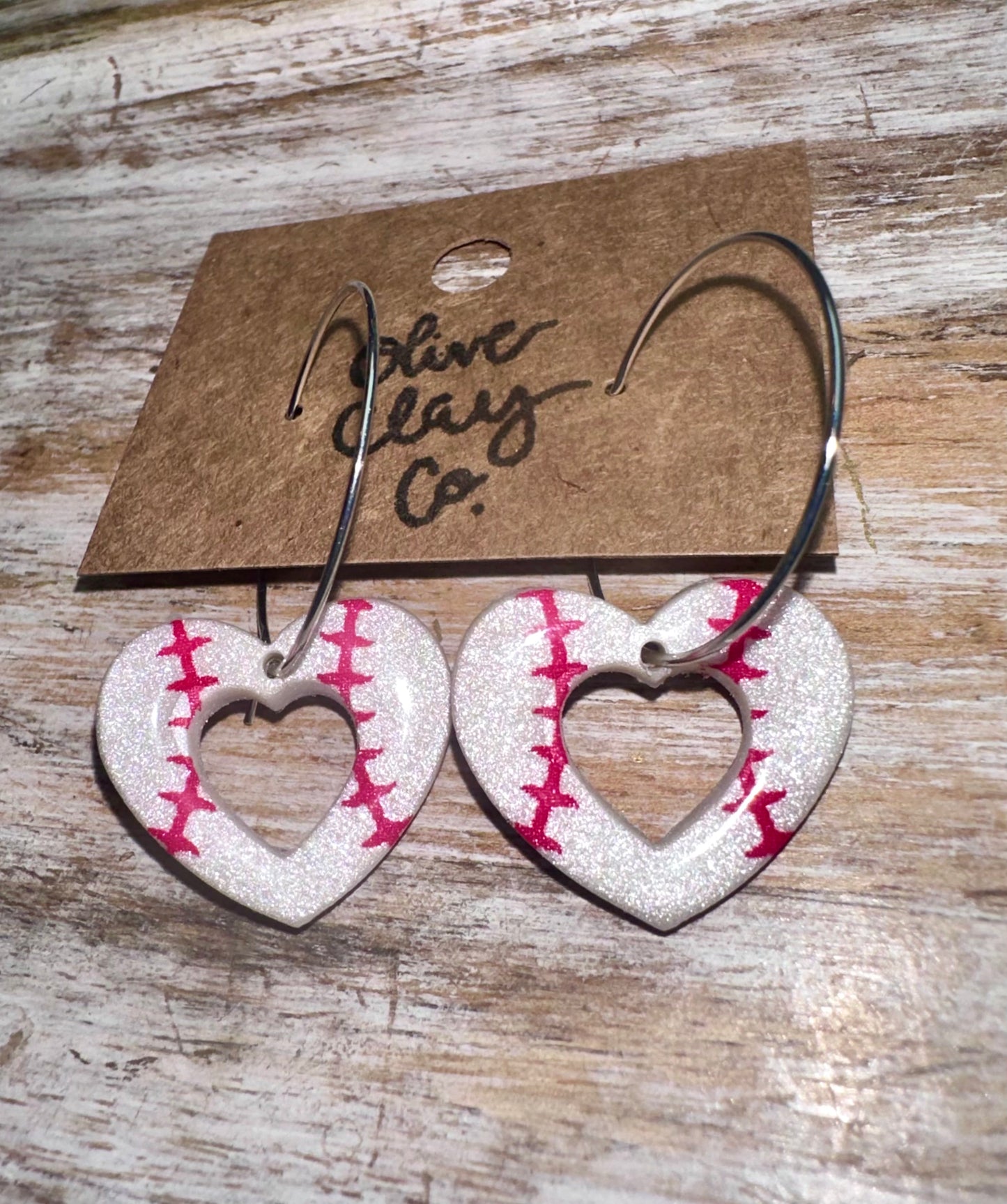 Baseball heart hoops silver