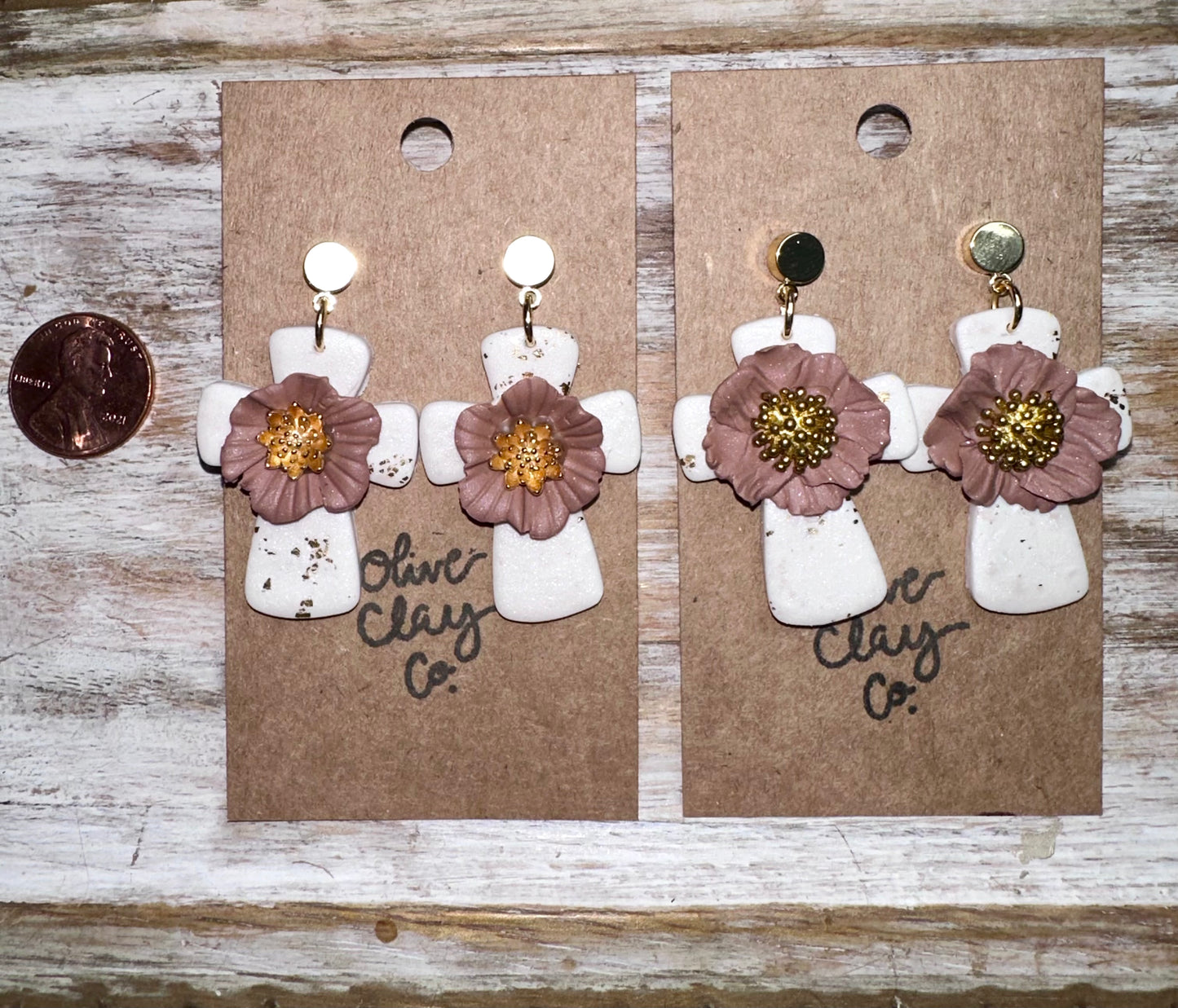 Flower cross earrings