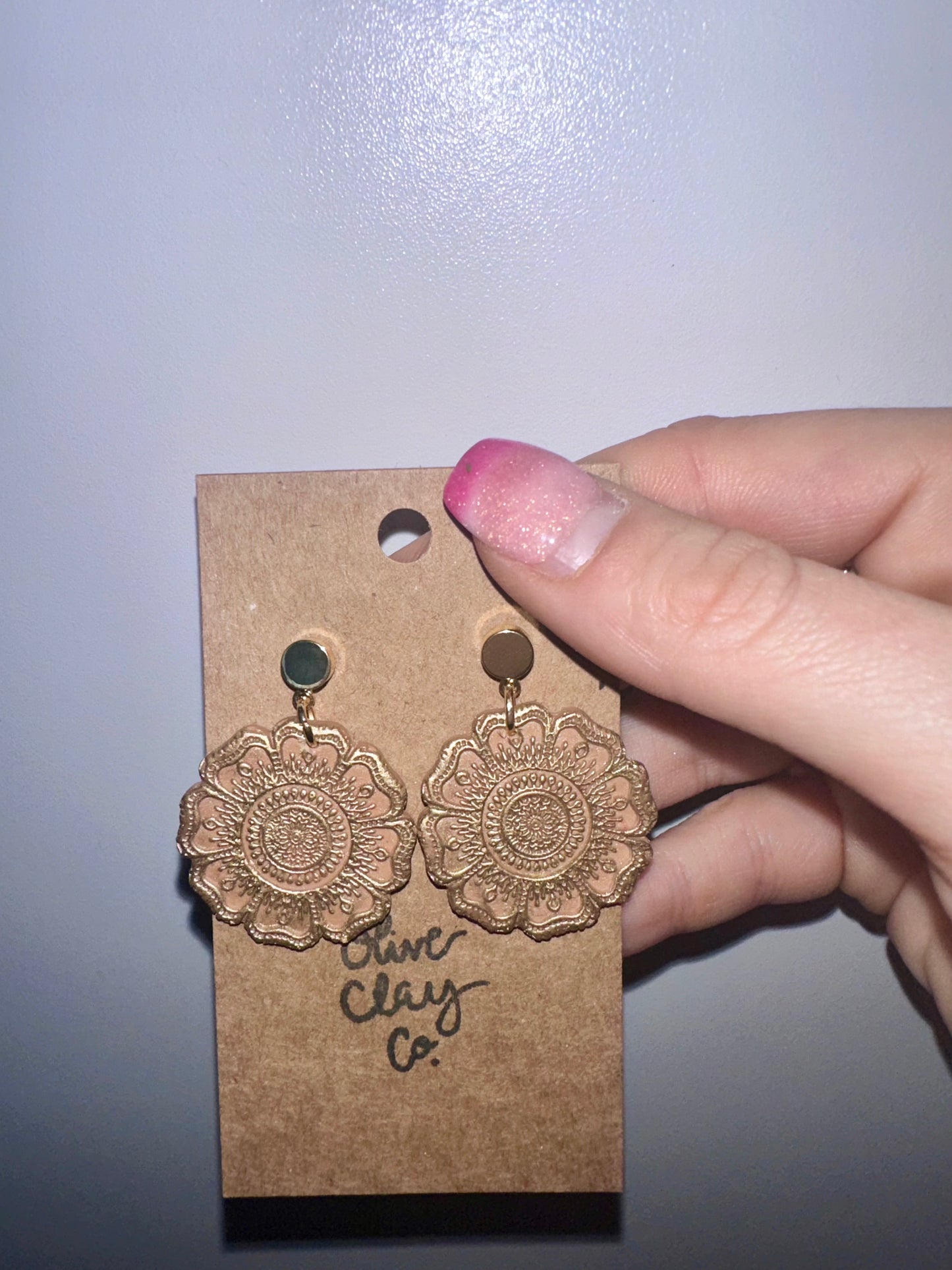 Mandala textured clay earrings