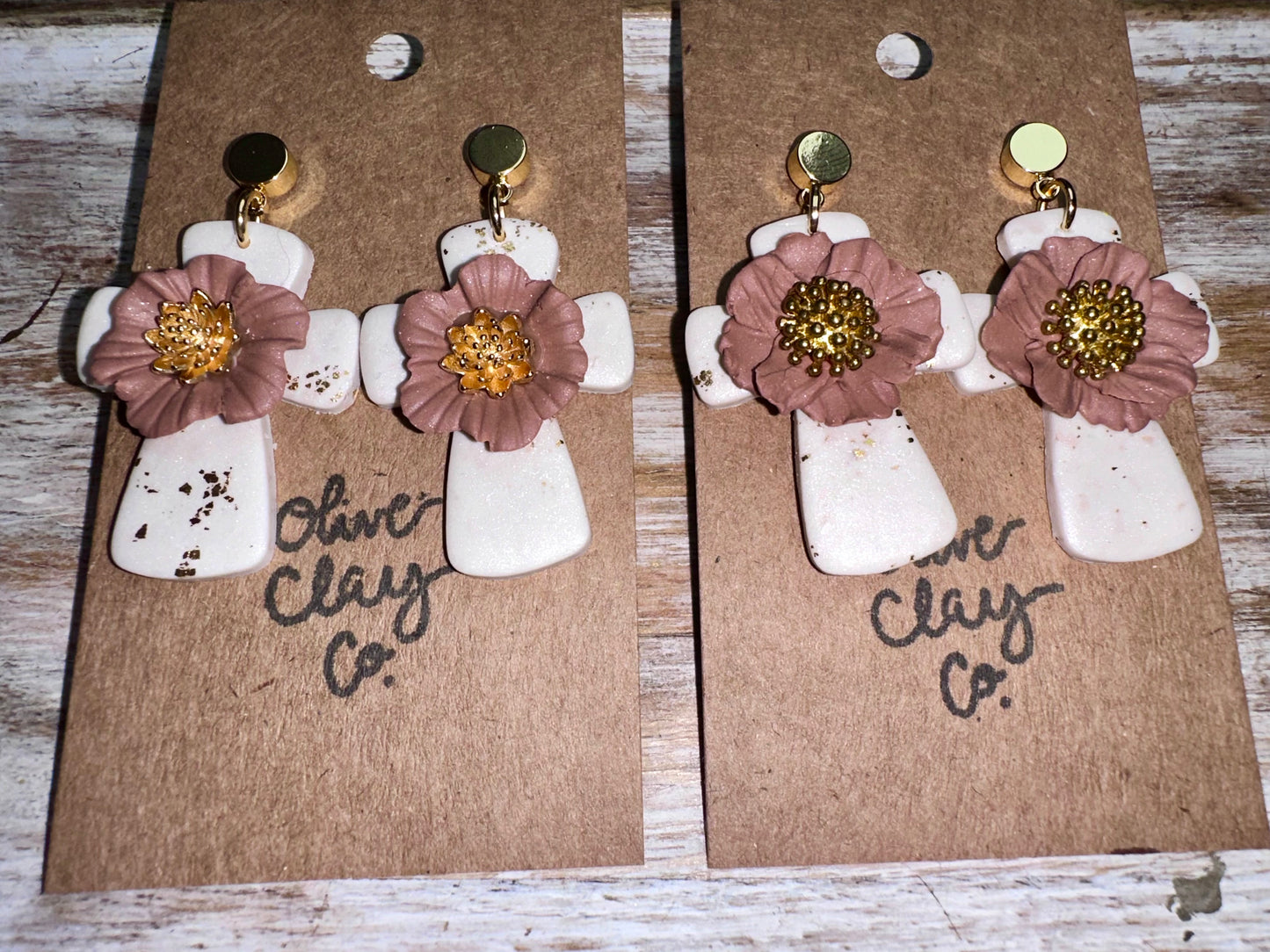 Flower cross earrings