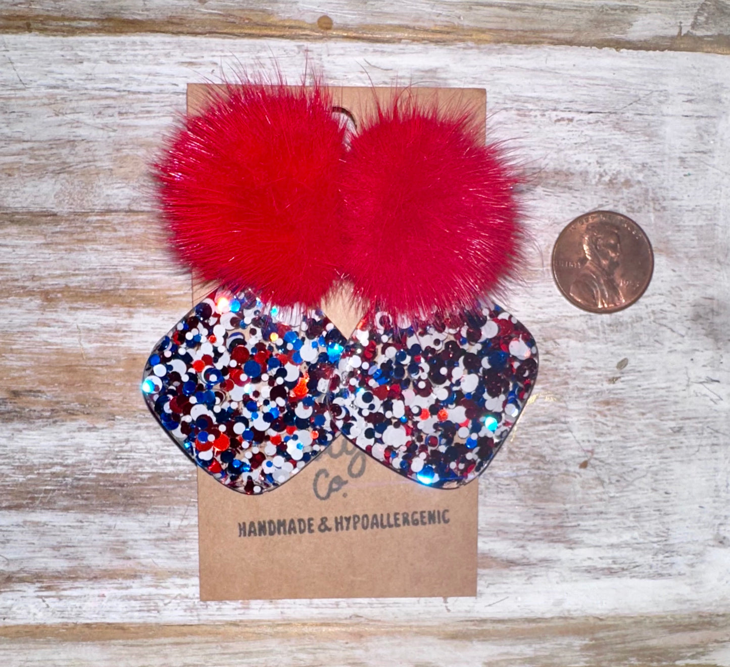 Patriotic Pom resin earrings