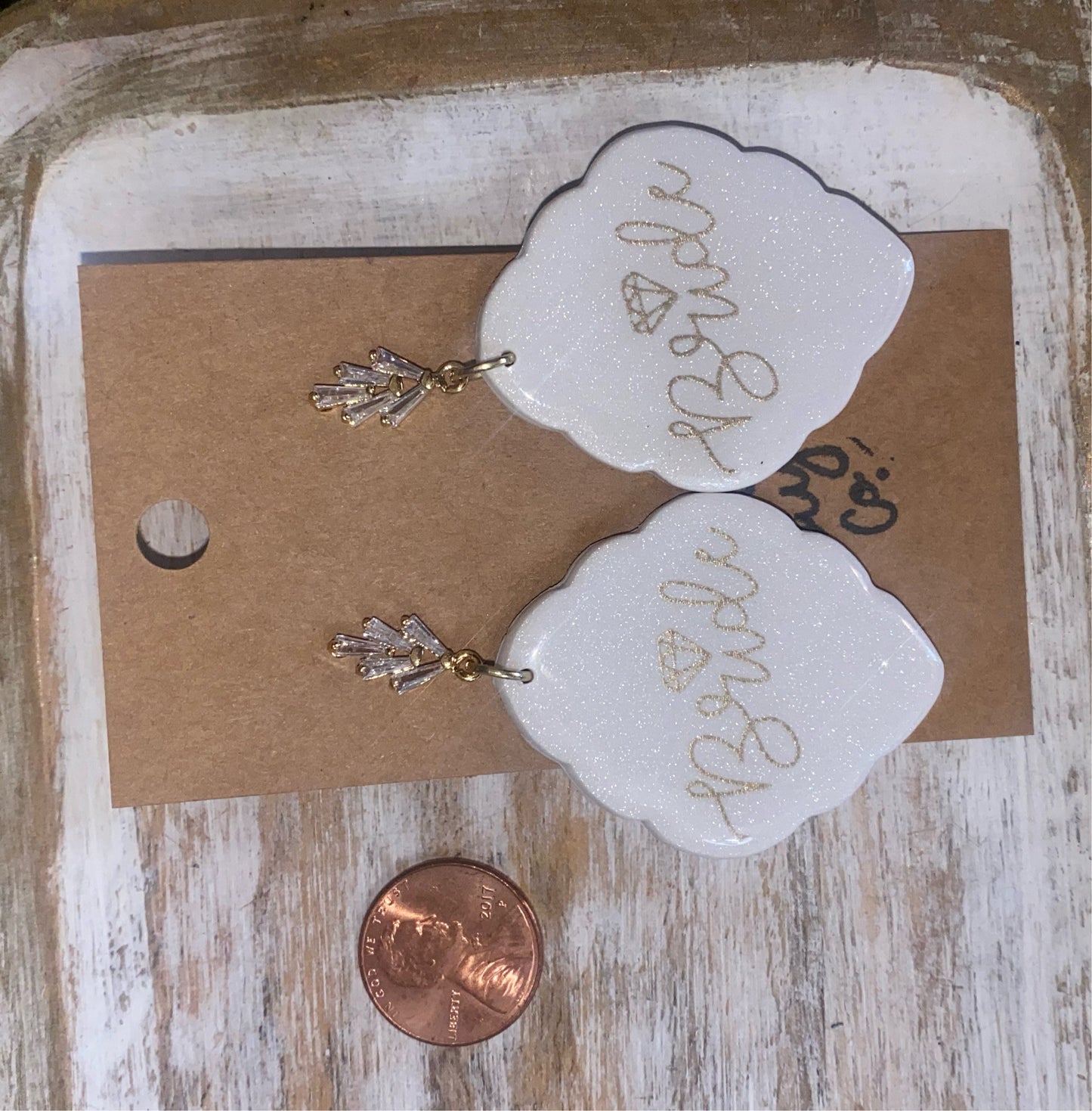 Cursive Bride Clay Earrings