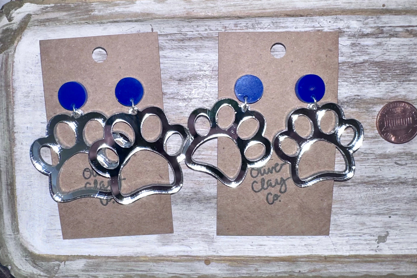 Silver Mirror Paw Acrylic Earrings