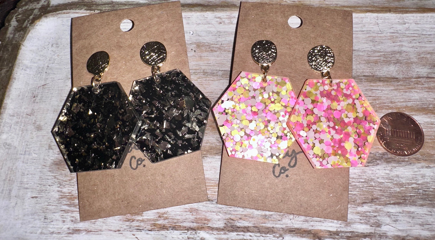 Hexagon acrylic earrings