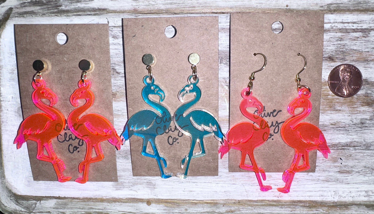 Large Flamingo Acrylic Earrings