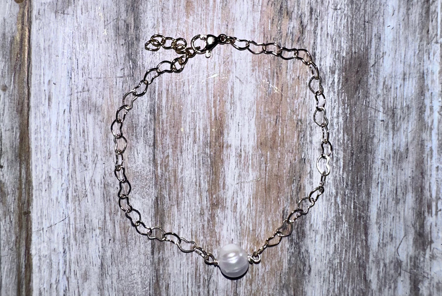 14k GF heart pearl bracelet