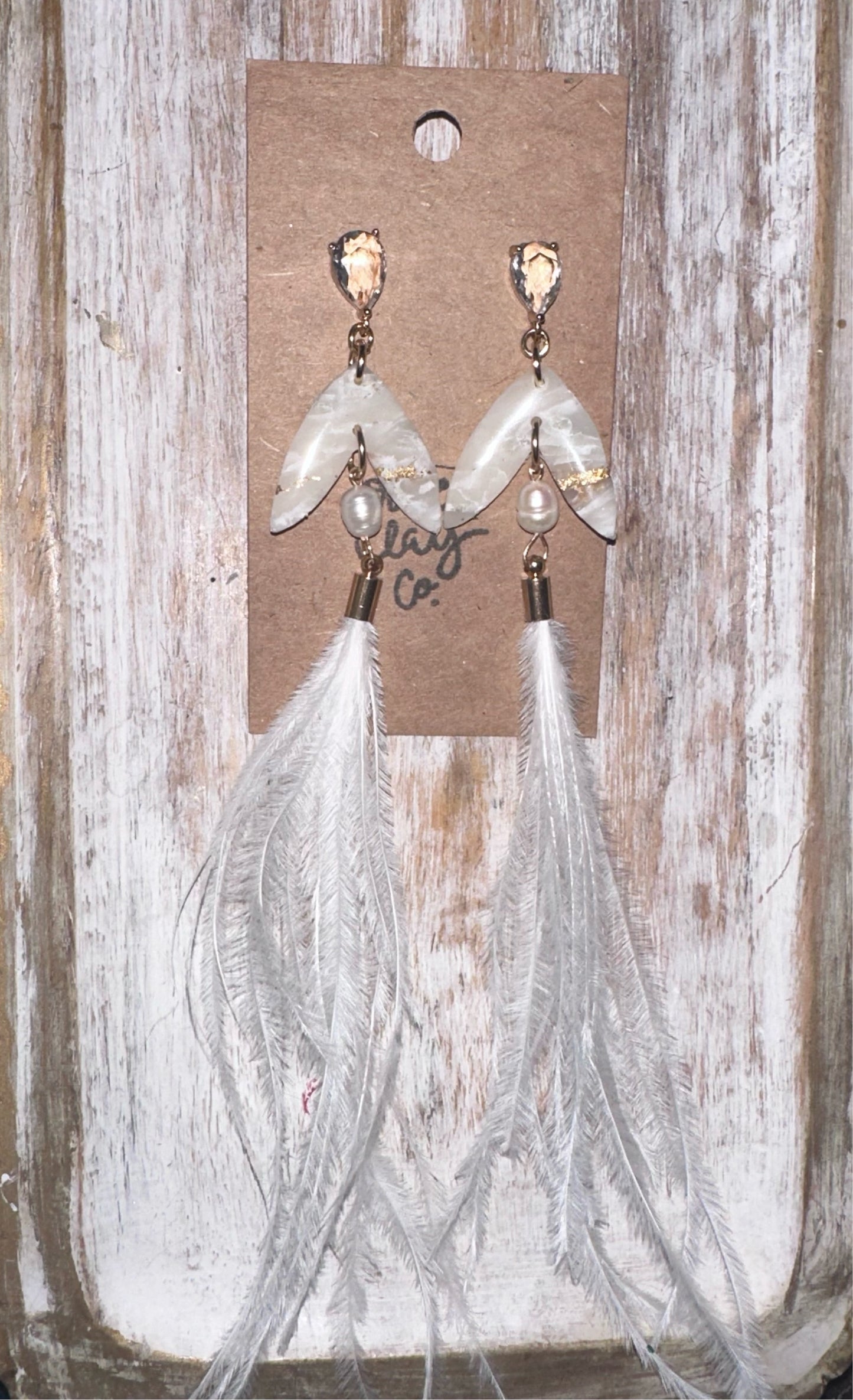 Bridal Feather Pearl Earrings