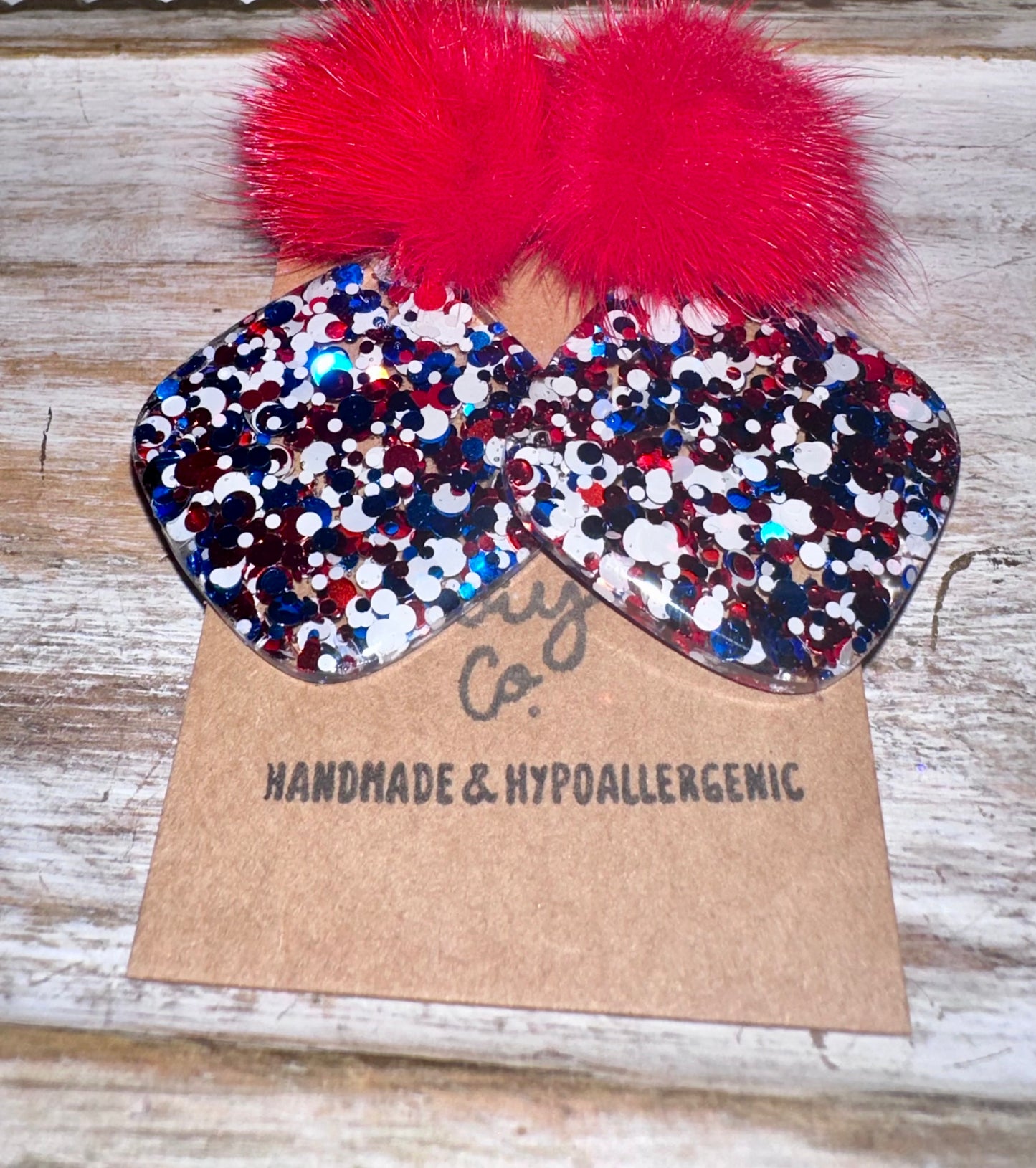 Patriotic Pom resin earrings