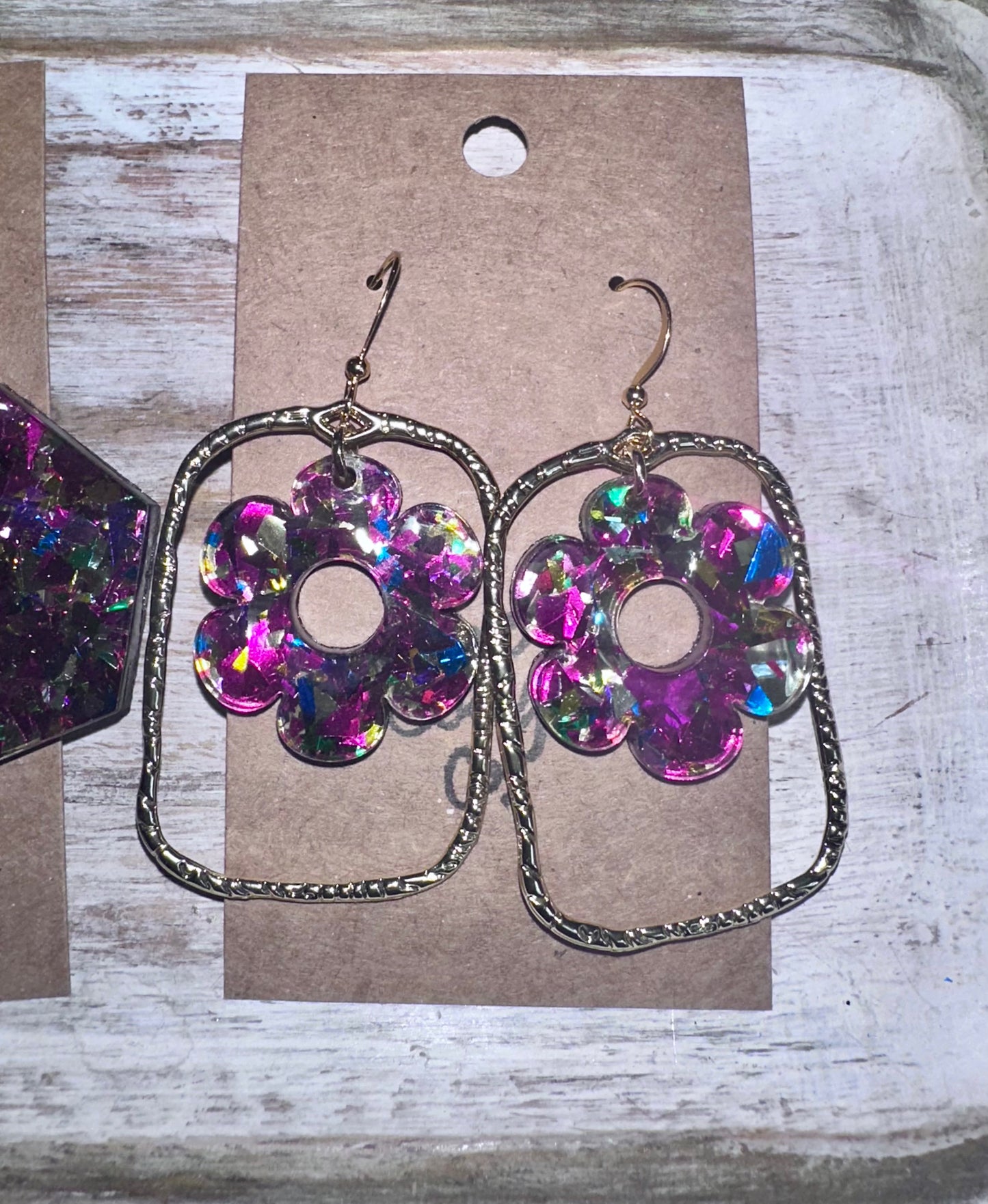 Pink confetti glitter acrylic earrings