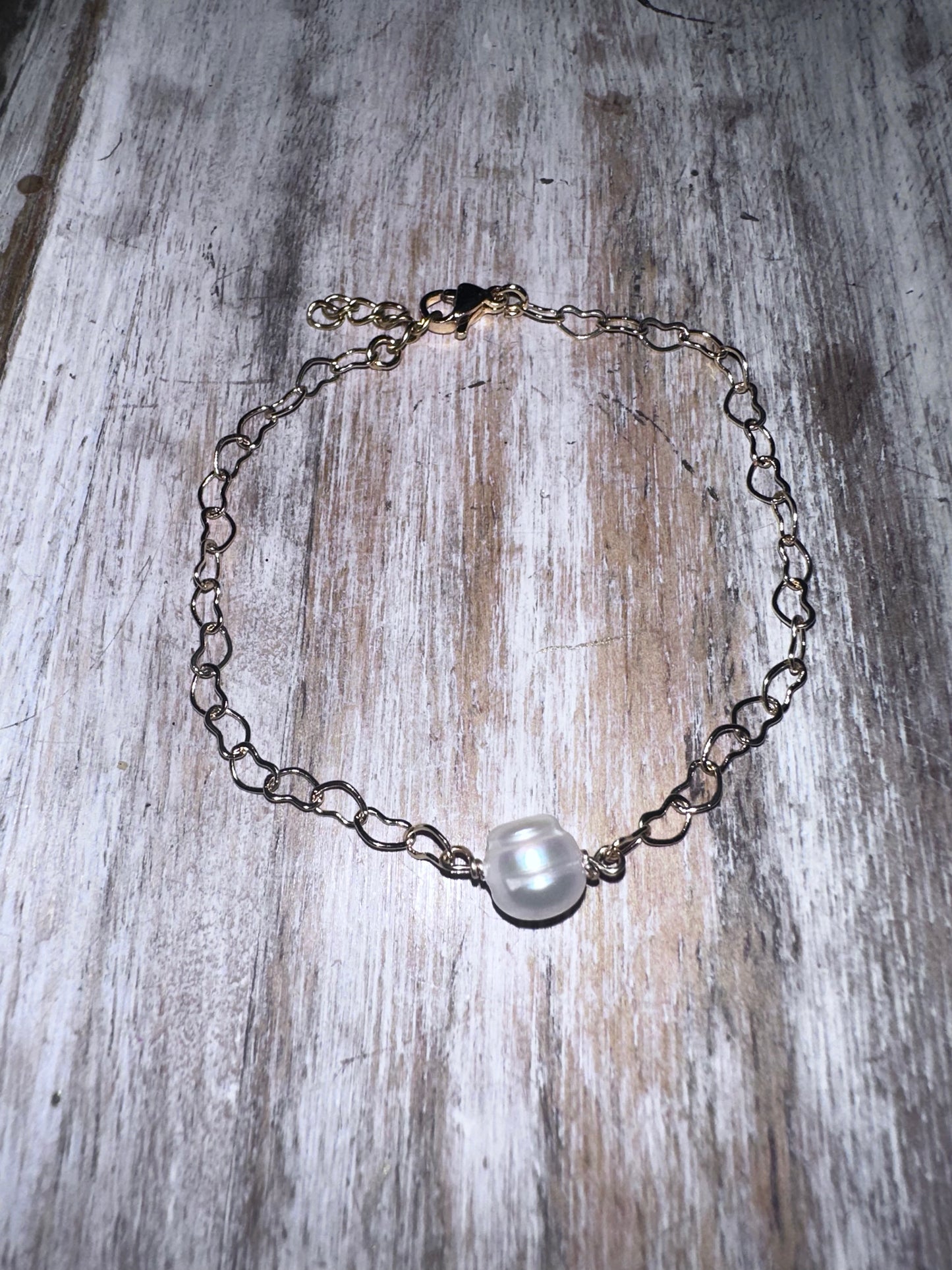 14k GF heart pearl bracelet
