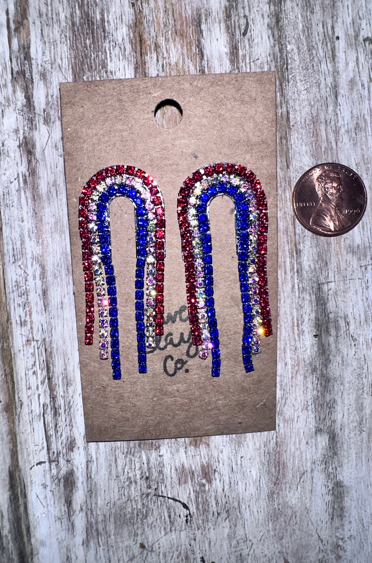 Small Bedazzled Patriotic Arch Earrings