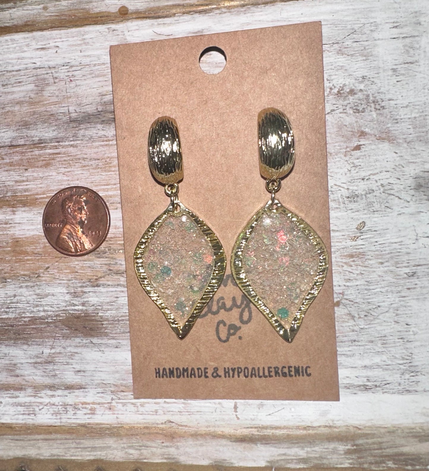 Opal leaf resin earrings