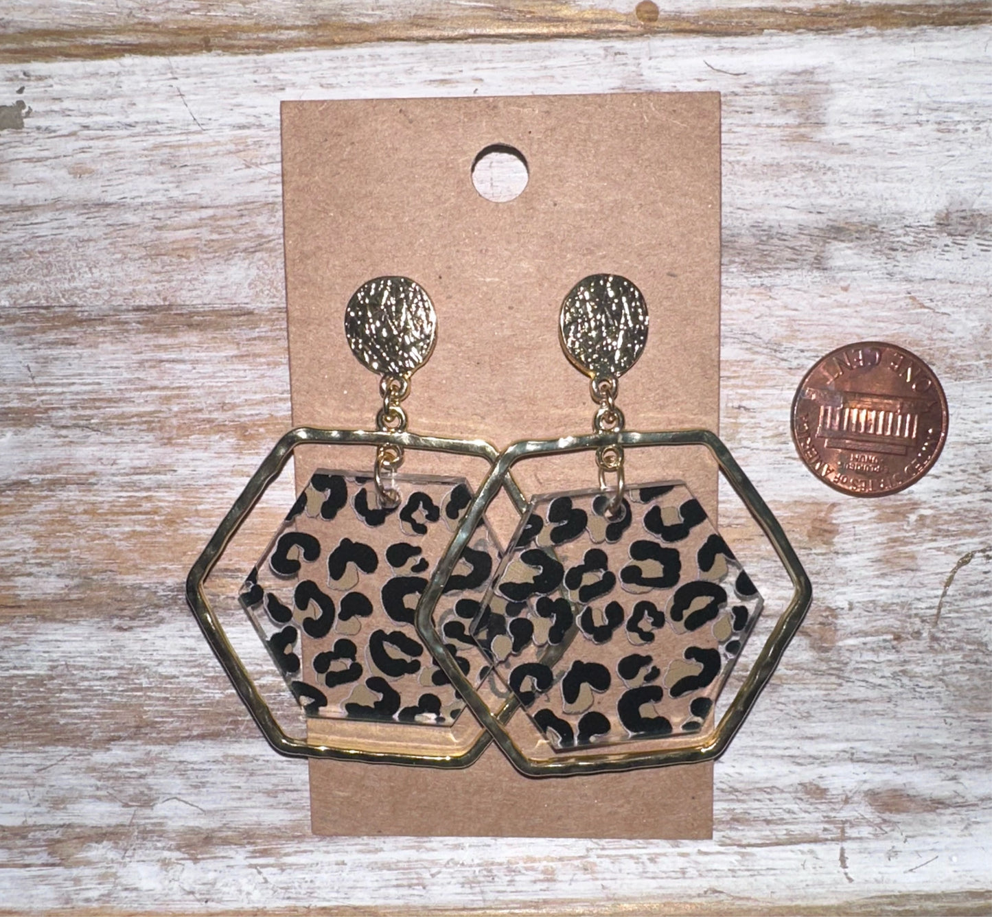 Cheetah hexagon acrylic hoops